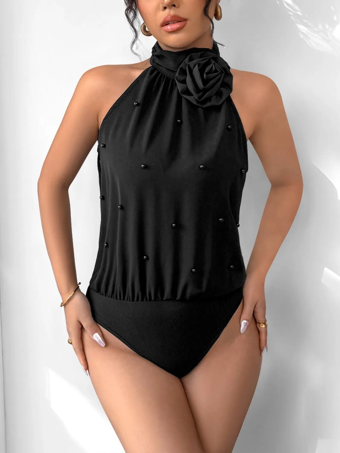 3D Flower Grecian Neck Bodysuit - Flip Flop Dynasty