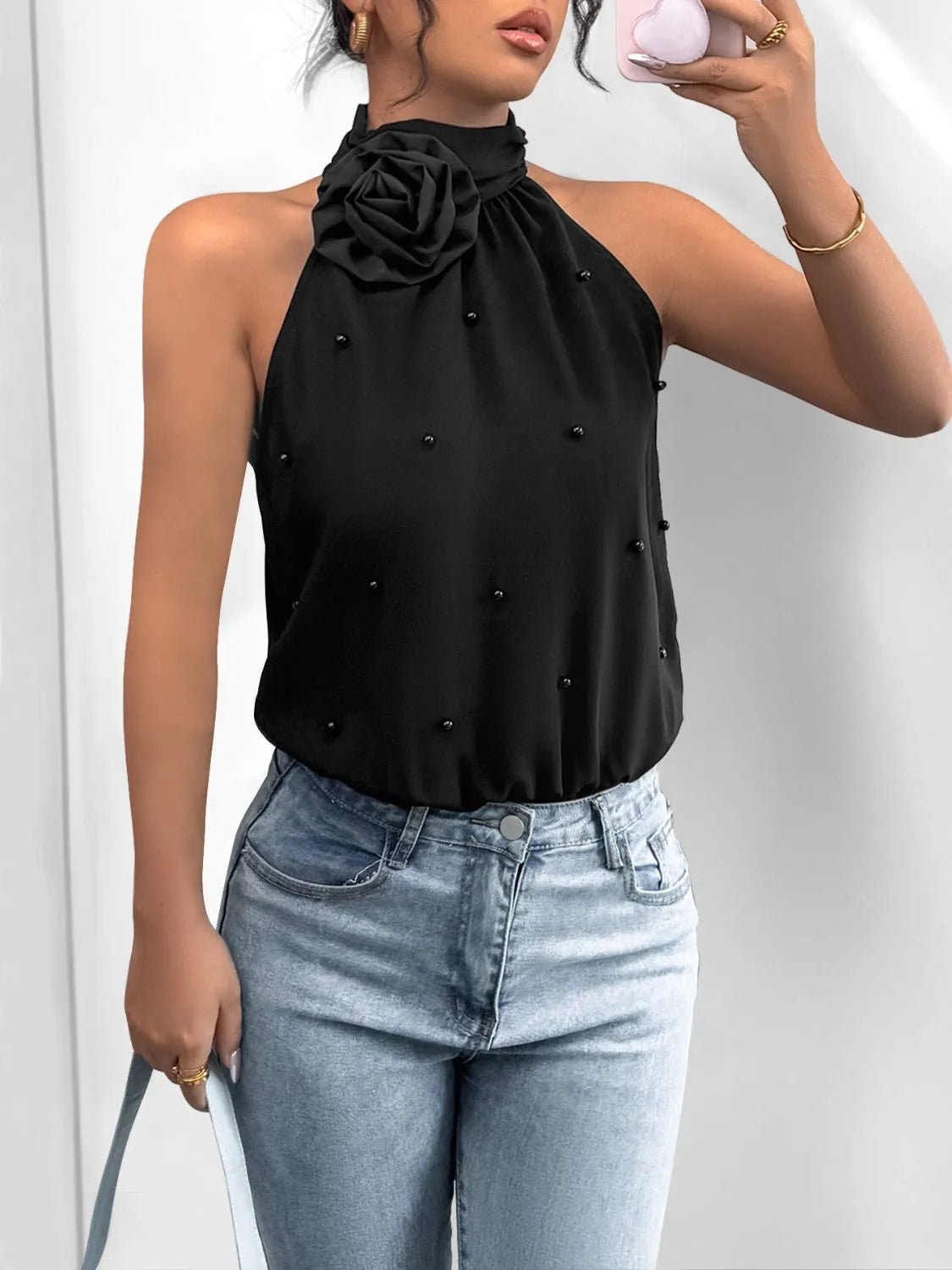 3D Flower Grecian Neck Bodysuit - Flip Flop Dynasty