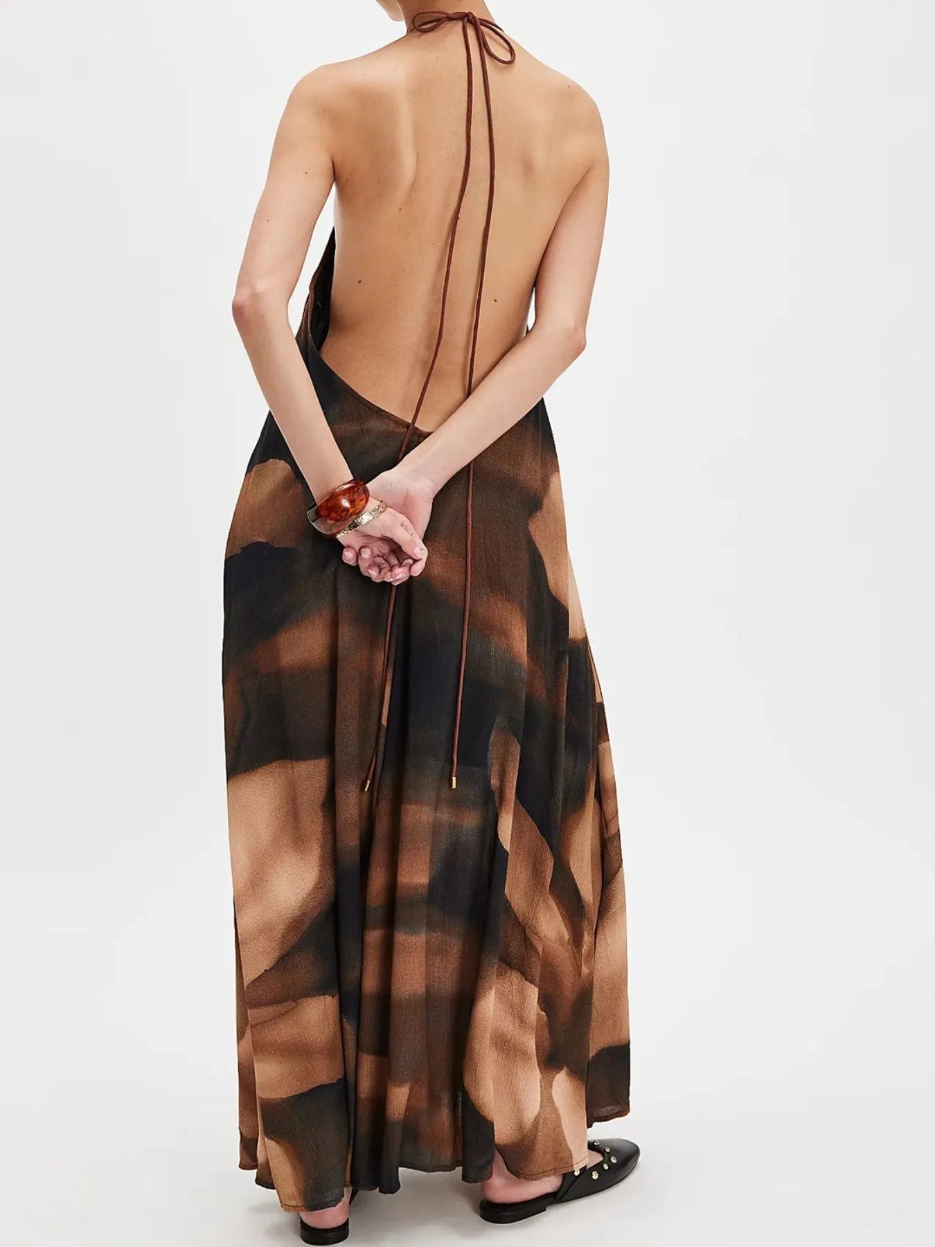 Abstract Print Halter Neck Maxi Cami Dress - Flip Flop Dynasty