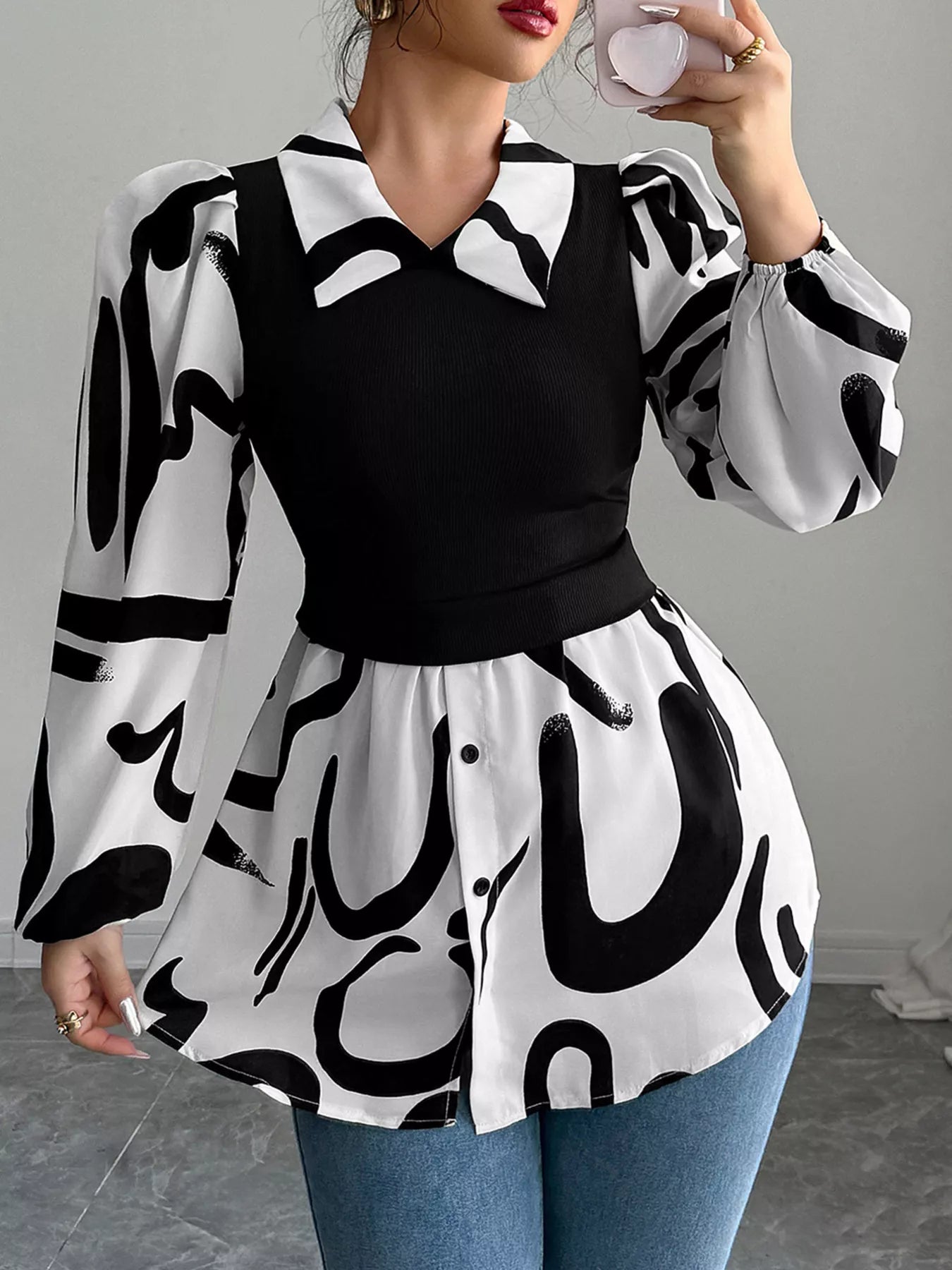 Abstract Print Long Sleeve Blouse - Flip Flop Dynasty