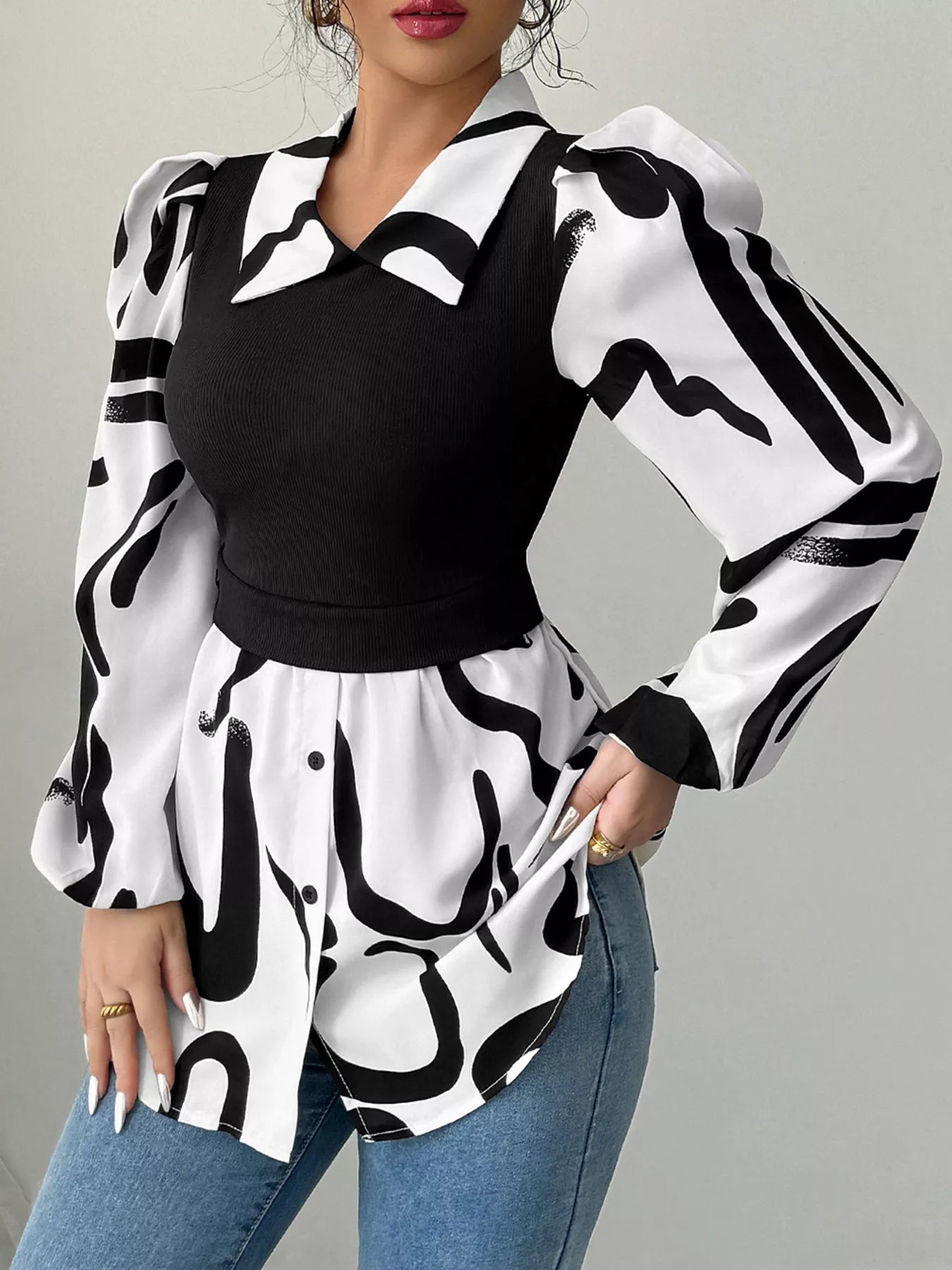 Abstract Print Long Sleeve Blouse - Flip Flop Dynasty