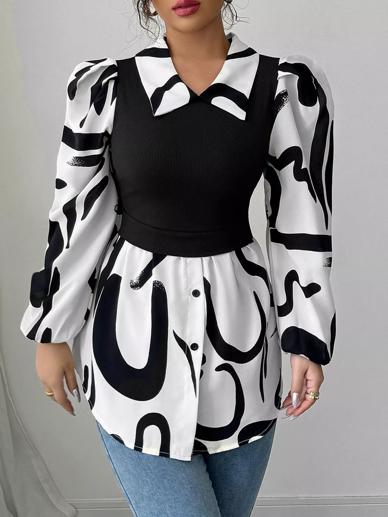 Abstract Print Long Sleeve Blouse - Flip Flop Dynasty