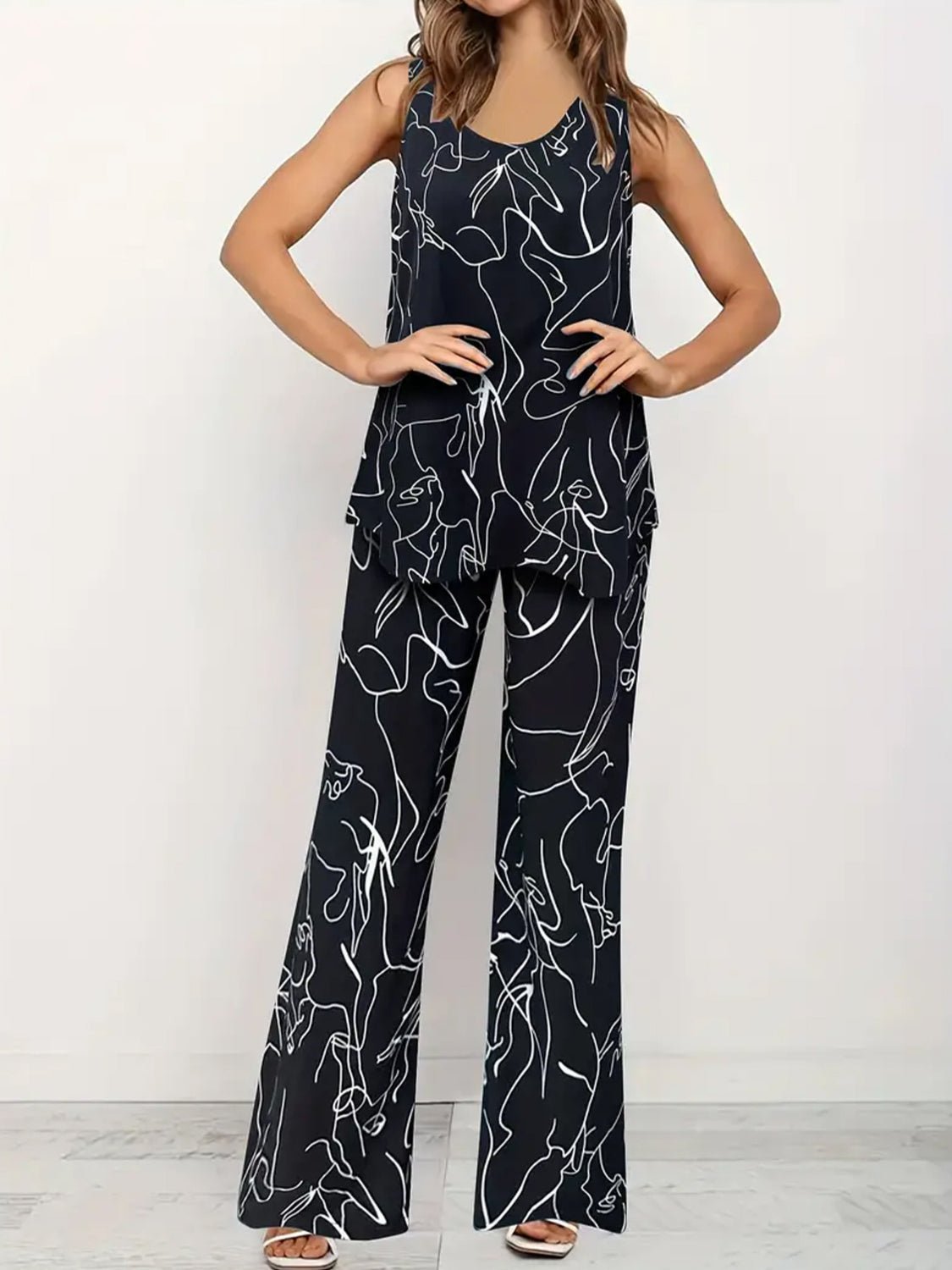 Abstract Print Round Neck Tank and Pants Set - Flip Flop Dynasty