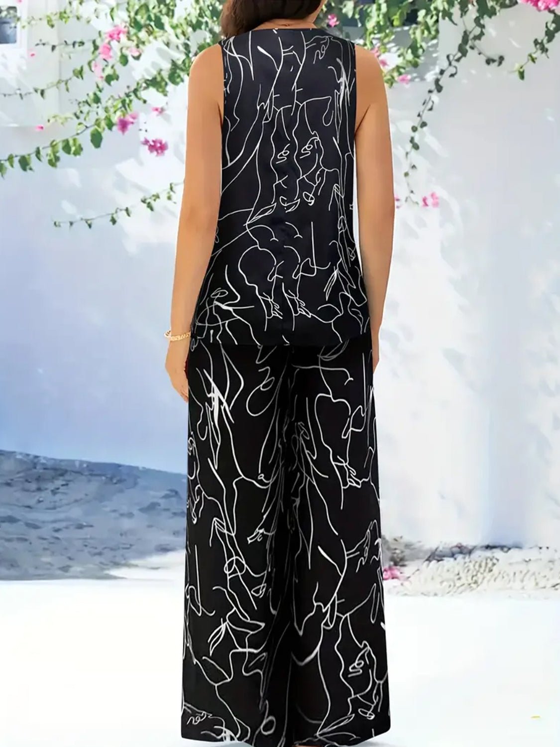 Abstract Print Round Neck Tank and Pants Set - Flip Flop Dynasty