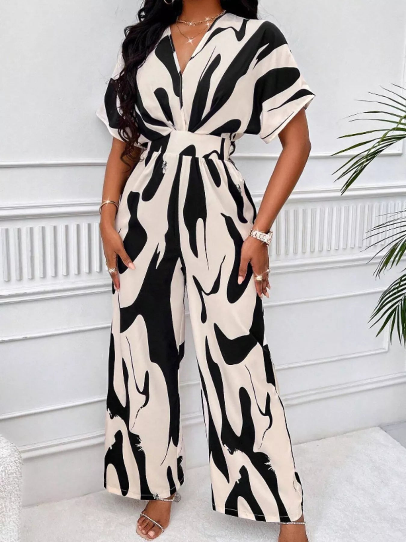 Abstract Print Wide-Leg Jumpsuit - Flip Flop Dynasty