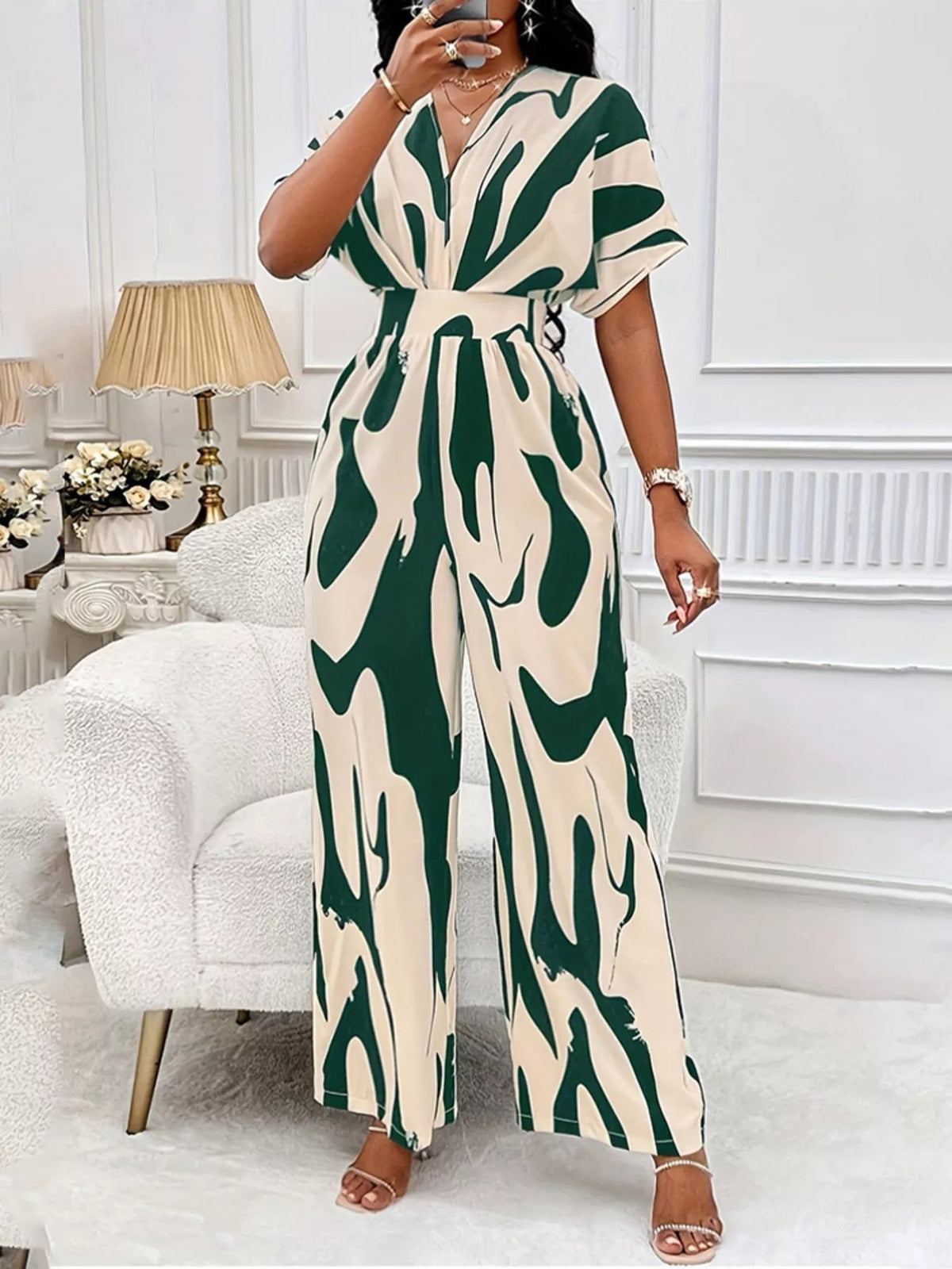 Abstract Print Wide-Leg Jumpsuit - Flip Flop Dynasty
