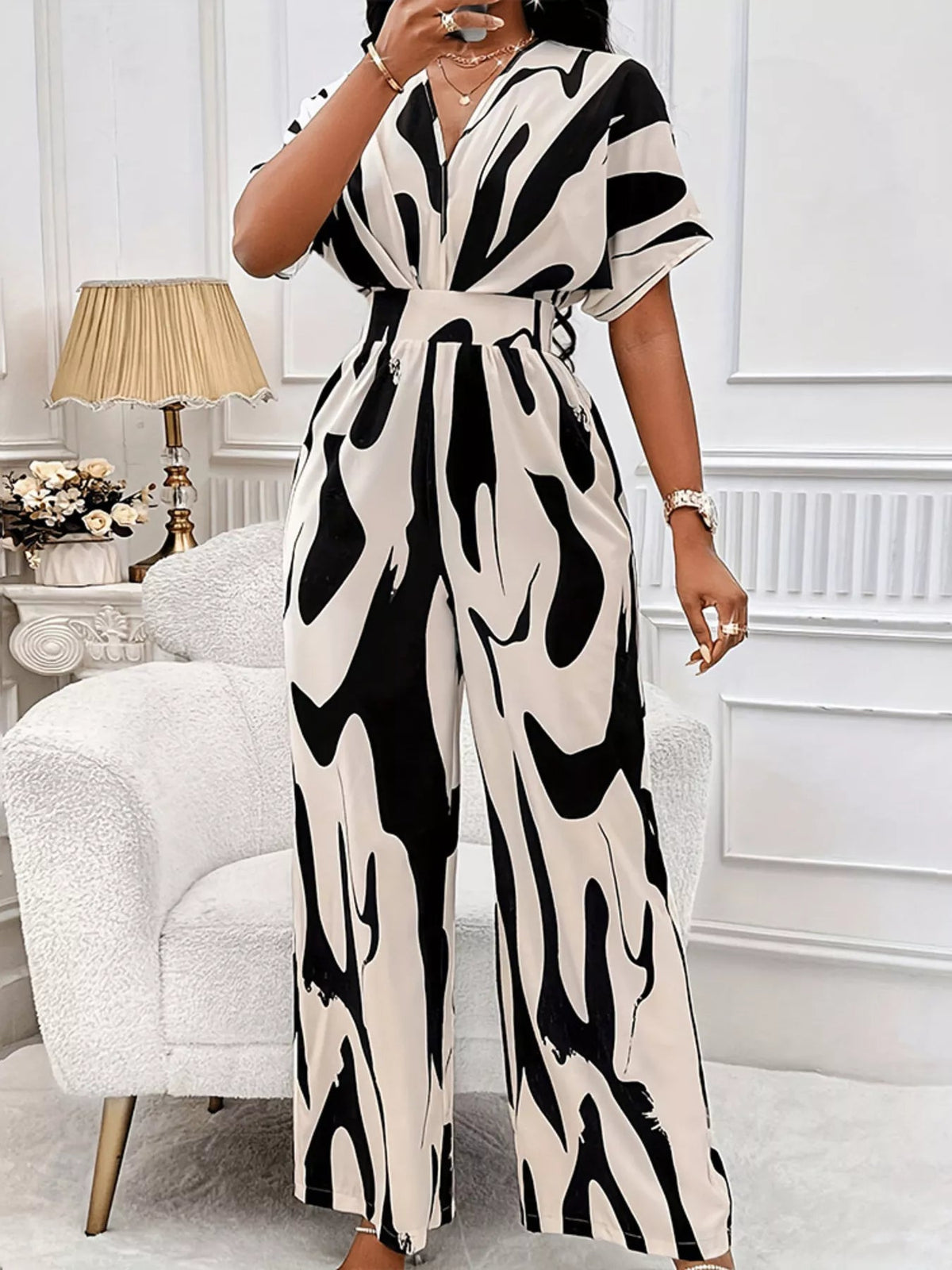 Abstract Print Wide-Leg Jumpsuit - Flip Flop Dynasty