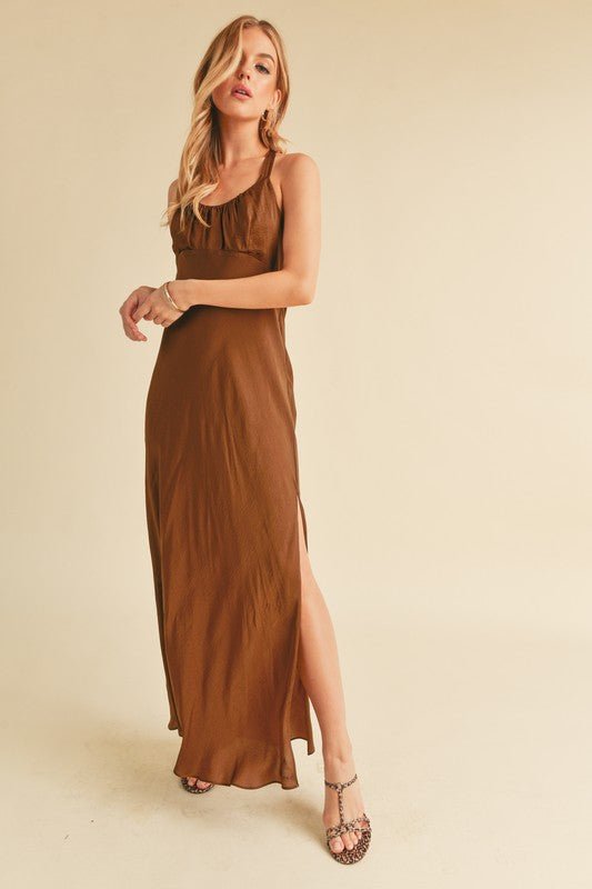 Aemi + Co Ruched Side Slit Cutout Back Maxi Cami Dress - Flip Flop Dynasty