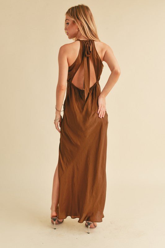 Aemi + Co Ruched Side Slit Cutout Back Maxi Cami Dress - Flip Flop Dynasty