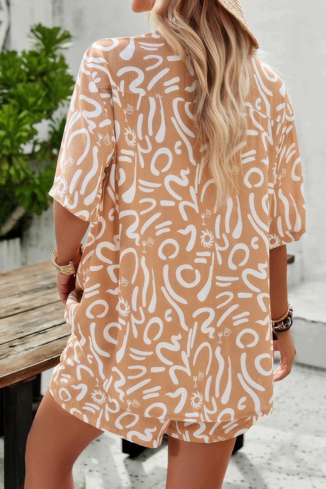 Allover Print Elastic Shorts Two Pieces Button Set - Flip Flop Dynasty