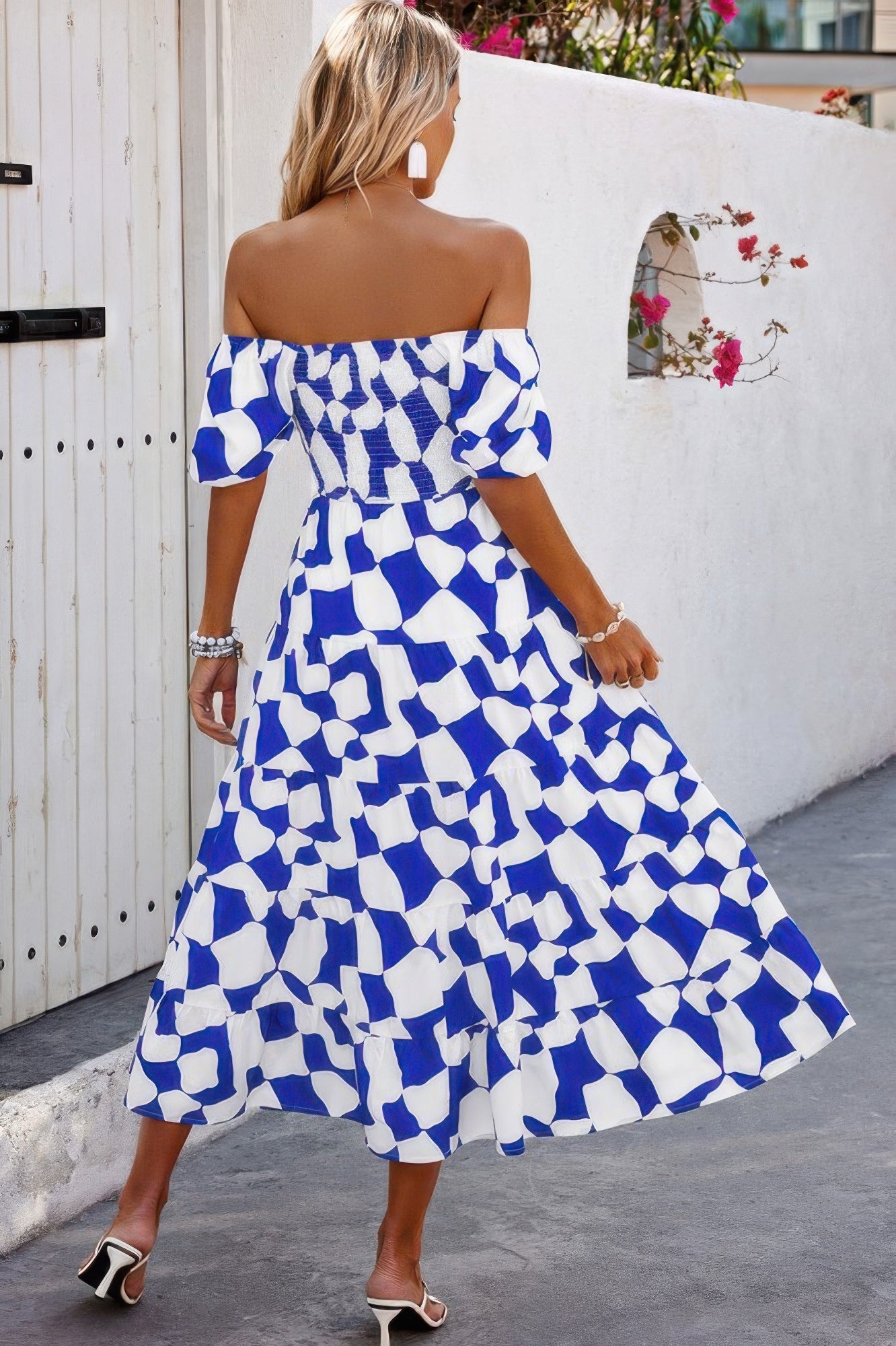 Allover Print Off Shoulder Ruched Ruffle Dress - Flip Flop Dynasty