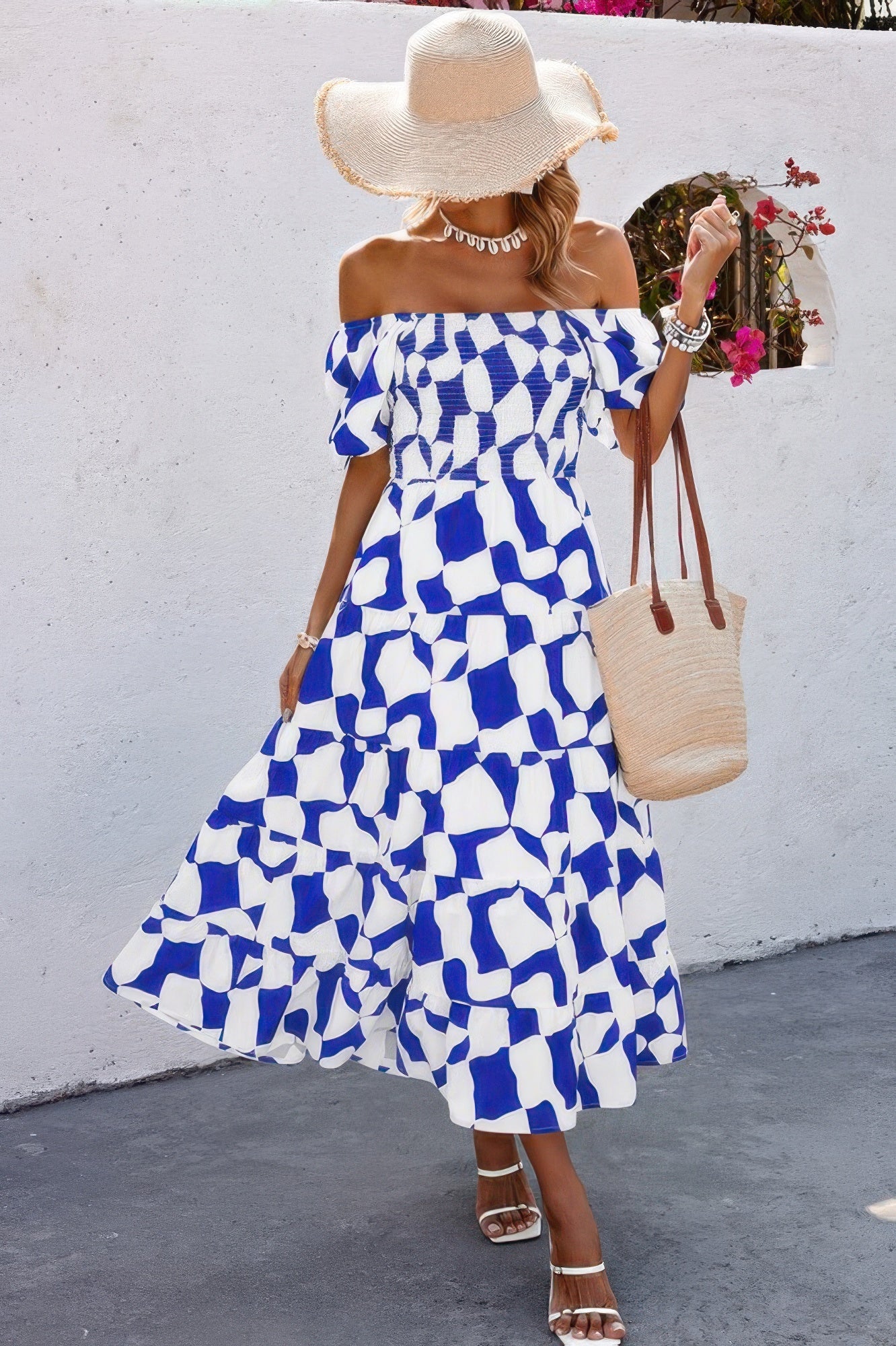 Allover Print Off Shoulder Ruched Ruffle Dress - Flip Flop Dynasty