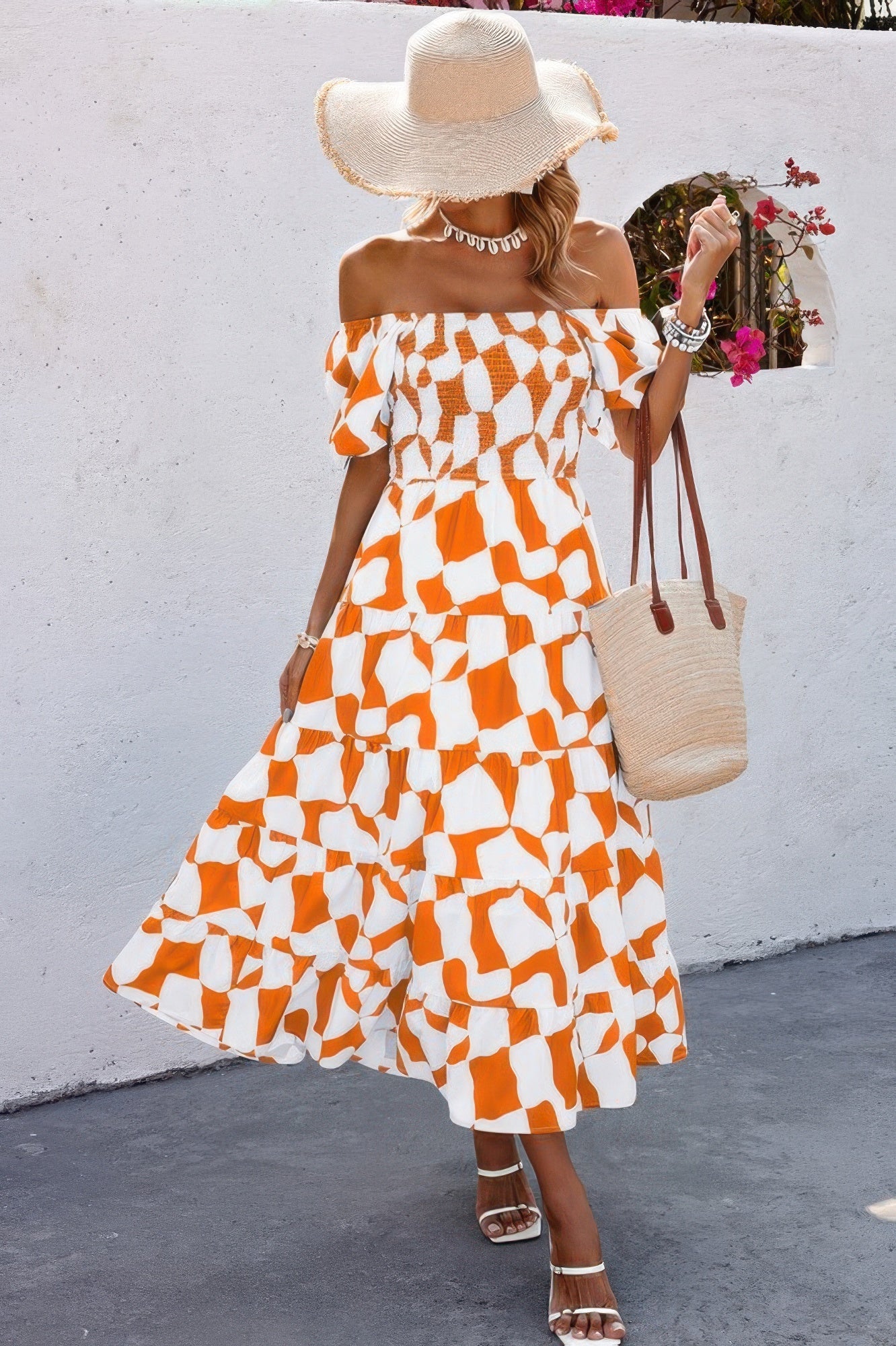 Allover Print Off Shoulder Ruched Ruffle Dress - Flip Flop Dynasty
