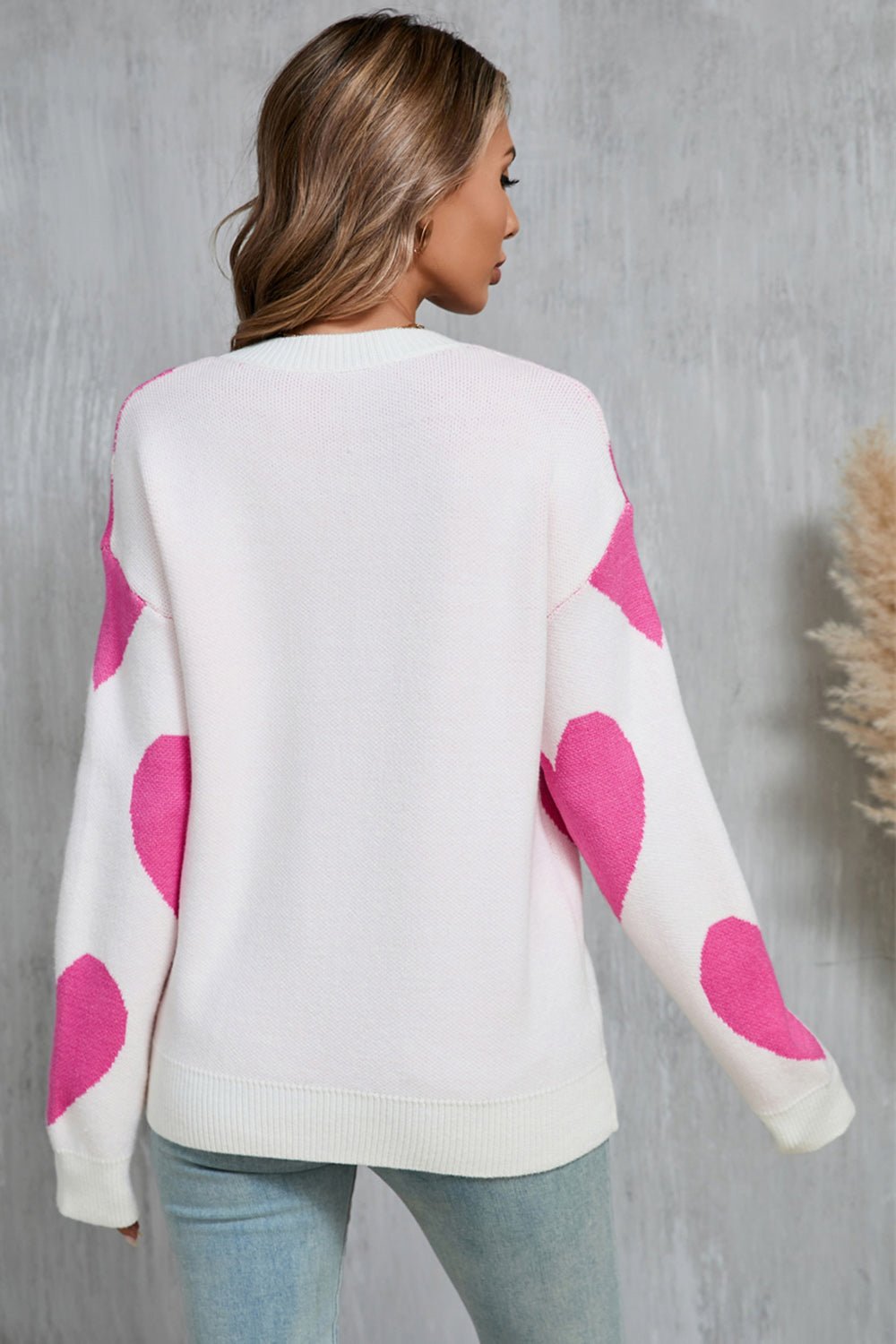 Angel Wings Contrast Heart Dropped Shoulder Long Sleeve Sweater - Flip Flop Dynasty
