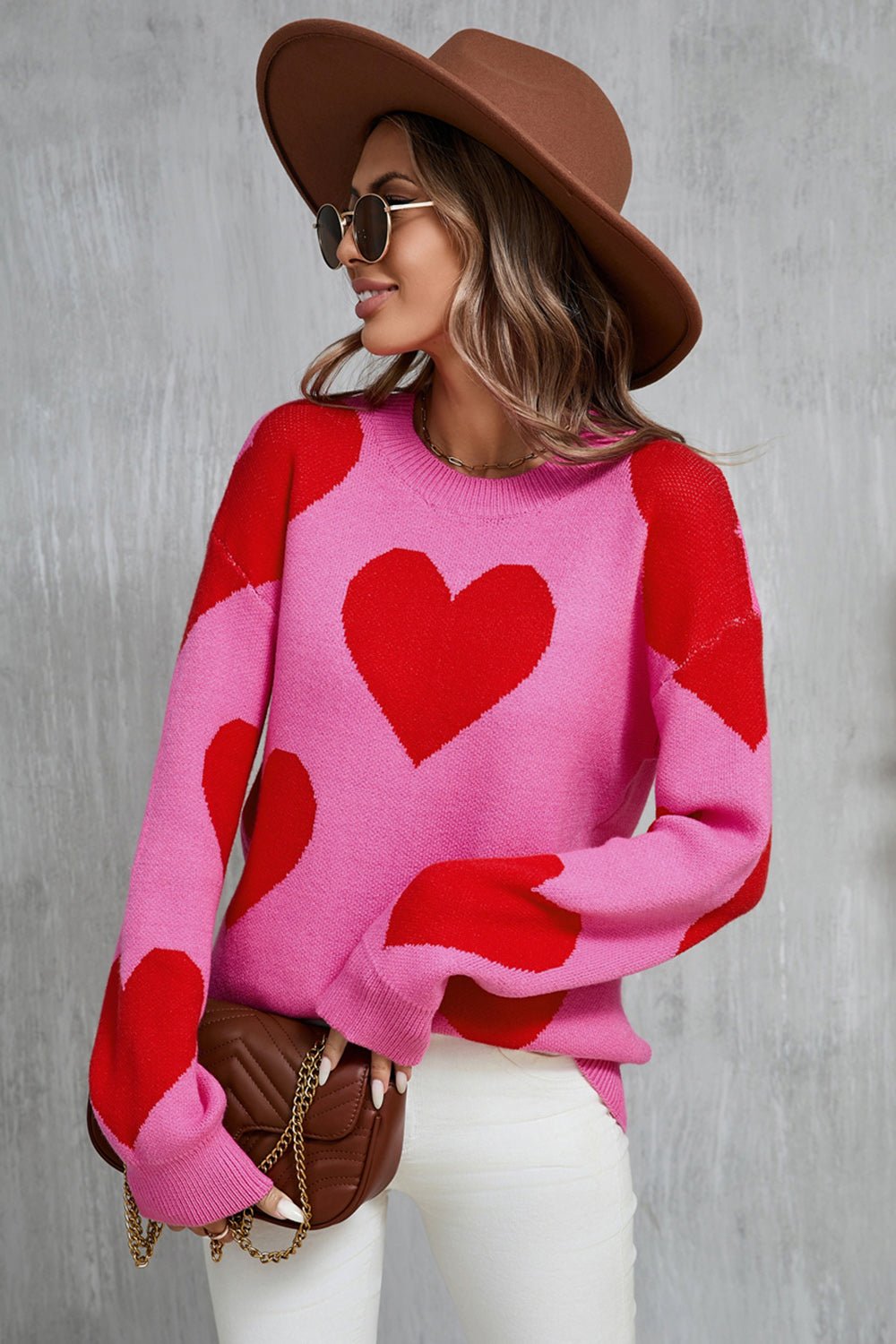 Angel Wings Contrast Heart Dropped Shoulder Long Sleeve Sweater - Flip Flop Dynasty