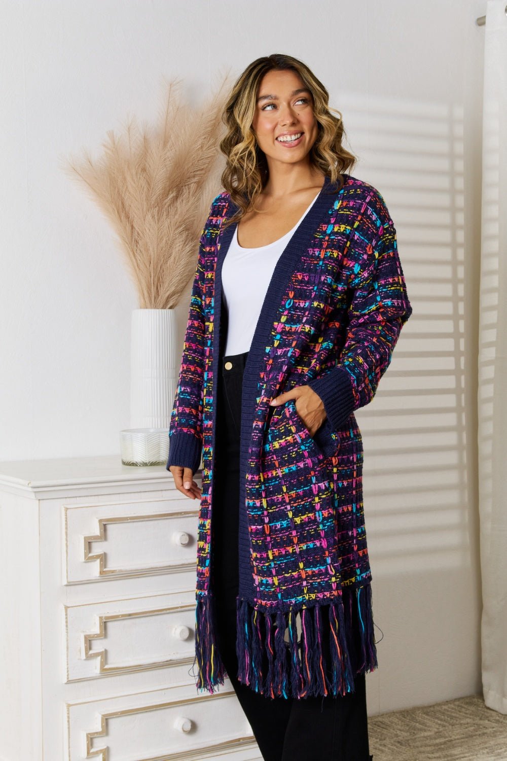 Angel Wings Fringe Hem Open Front Cardigan - Flip Flop Dynasty