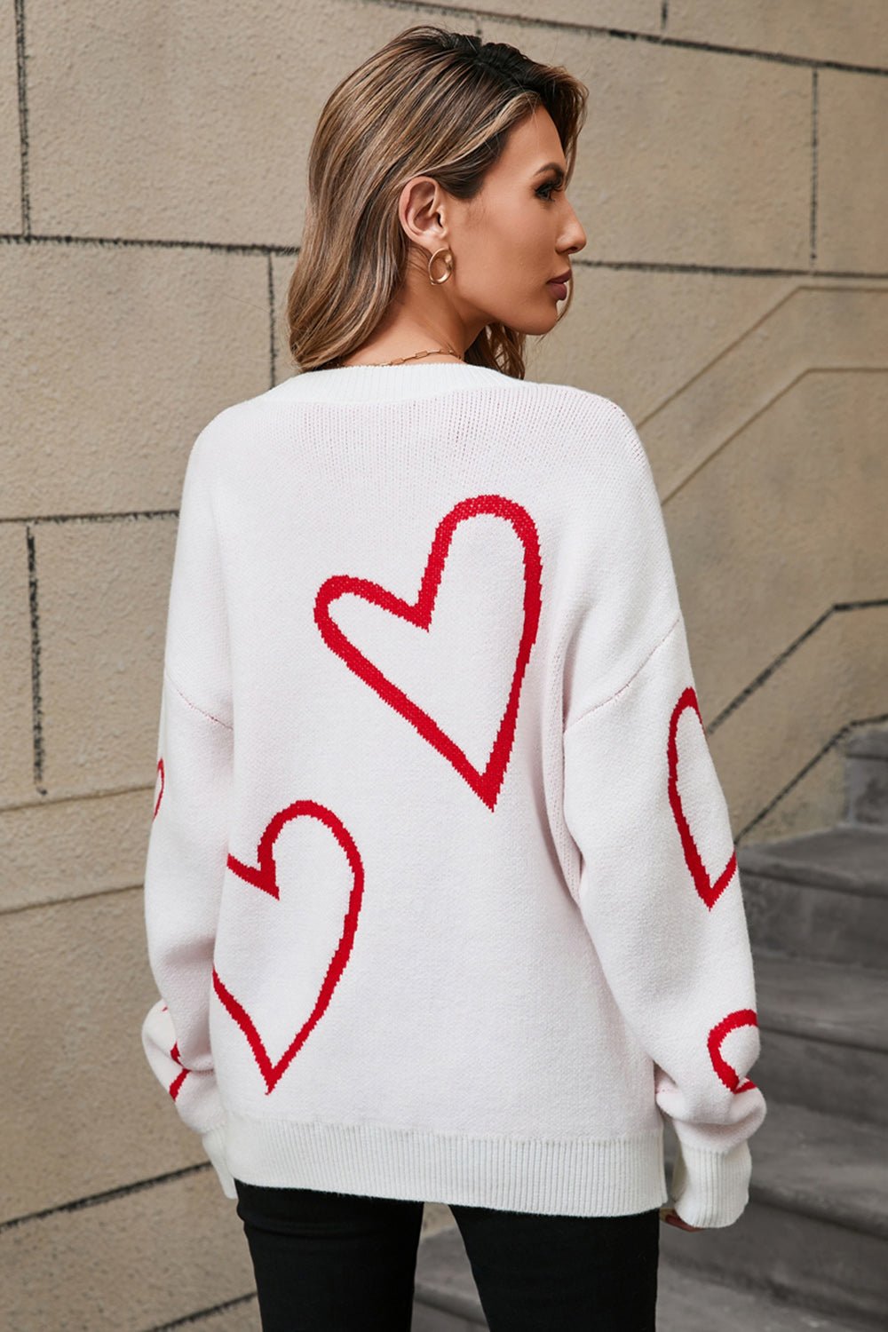 Angel Wings Heart Dropped Shoulder Long Sleeve Sweater - Flip Flop Dynasty