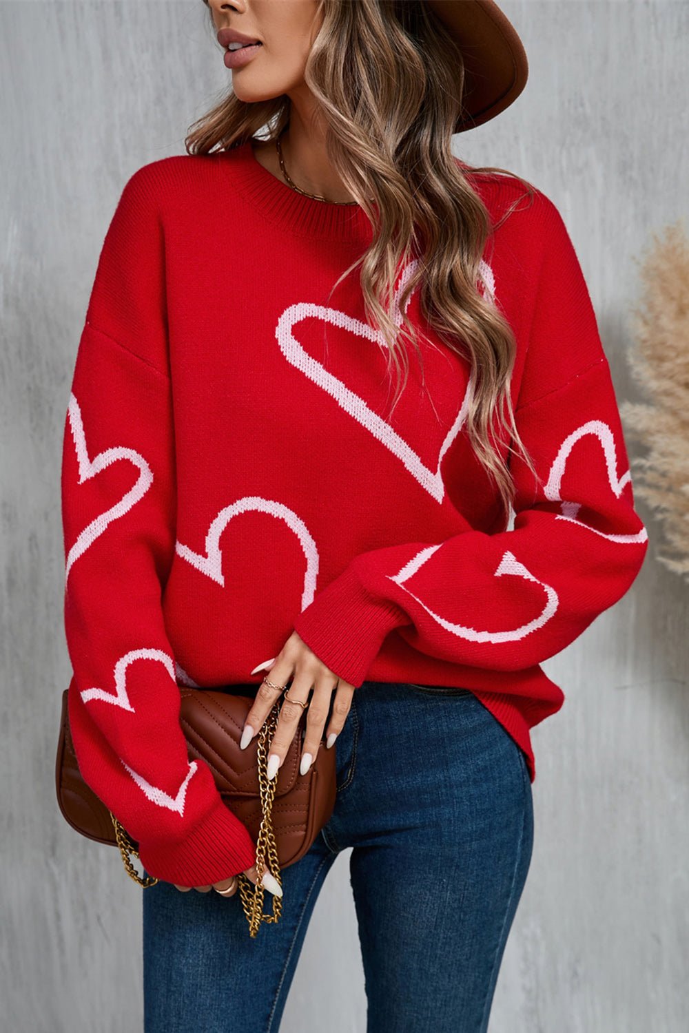 Angel Wings Heart Dropped Shoulder Long Sleeve Sweater - Flip Flop Dynasty