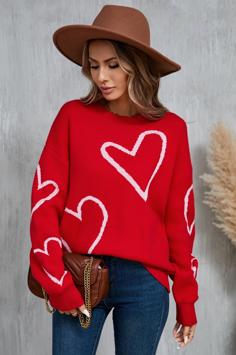 Angel Wings Heart Dropped Shoulder Long Sleeve Sweater - Flip Flop Dynasty