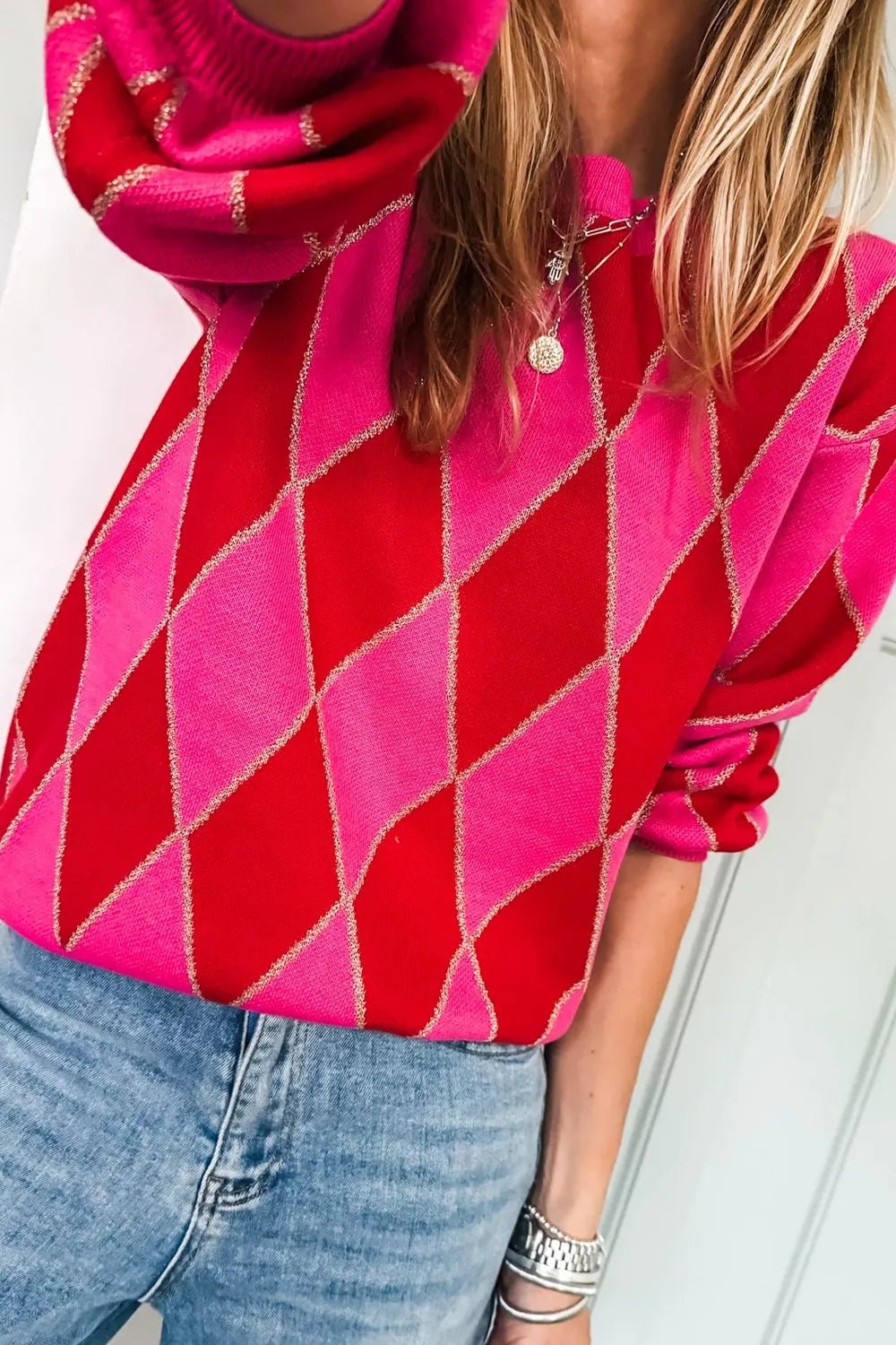 Argyle Pattern Long Sleeve Sweater - Flip Flop Dynasty