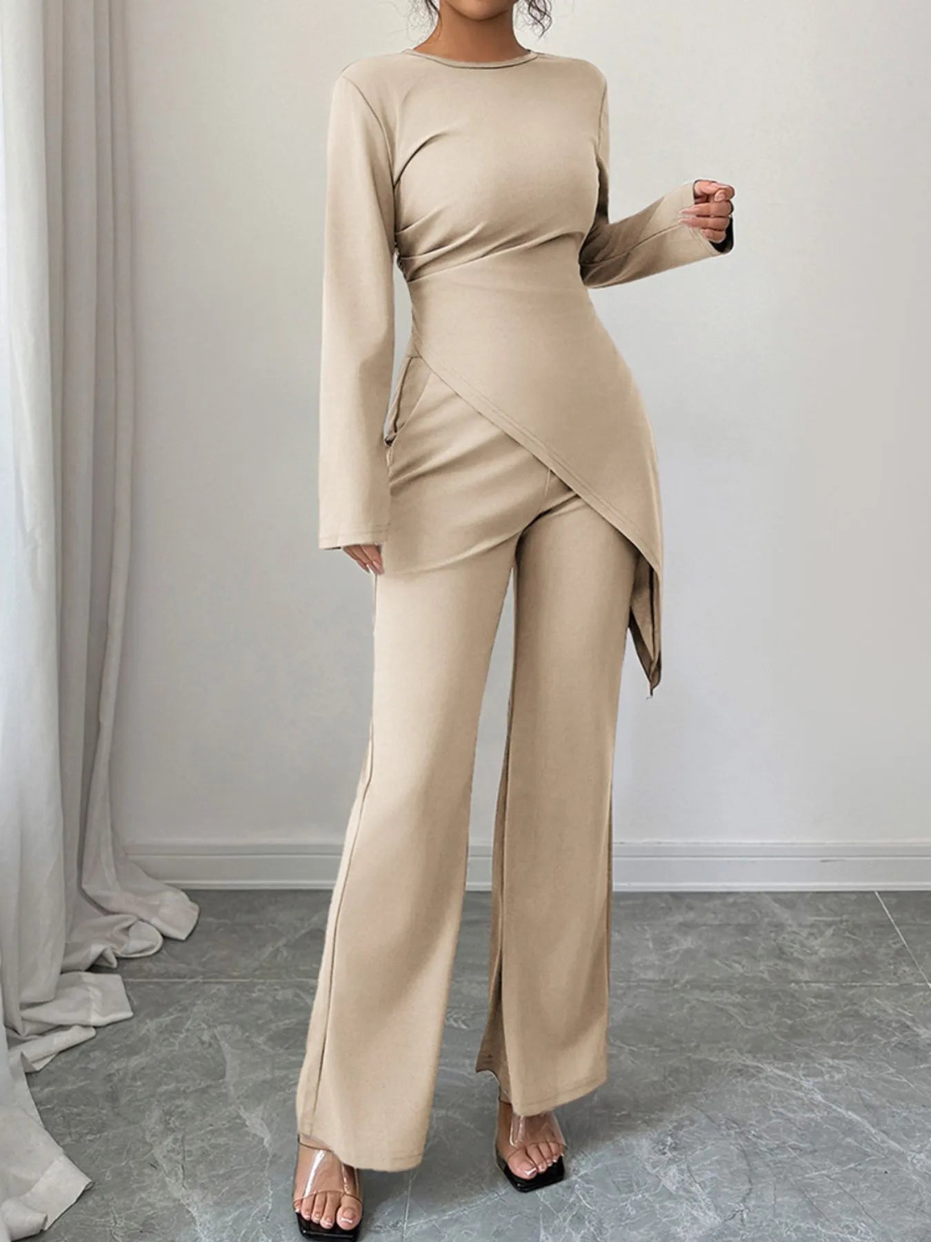 Asymmetric Long Sleeve Top and Pants Set - Flip Flop Dynasty