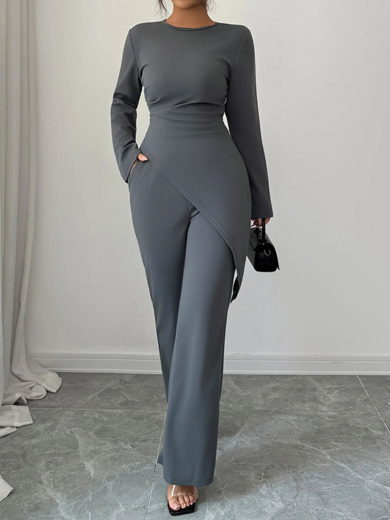 Asymmetric Long Sleeve Top and Pants Set - Flip Flop Dynasty