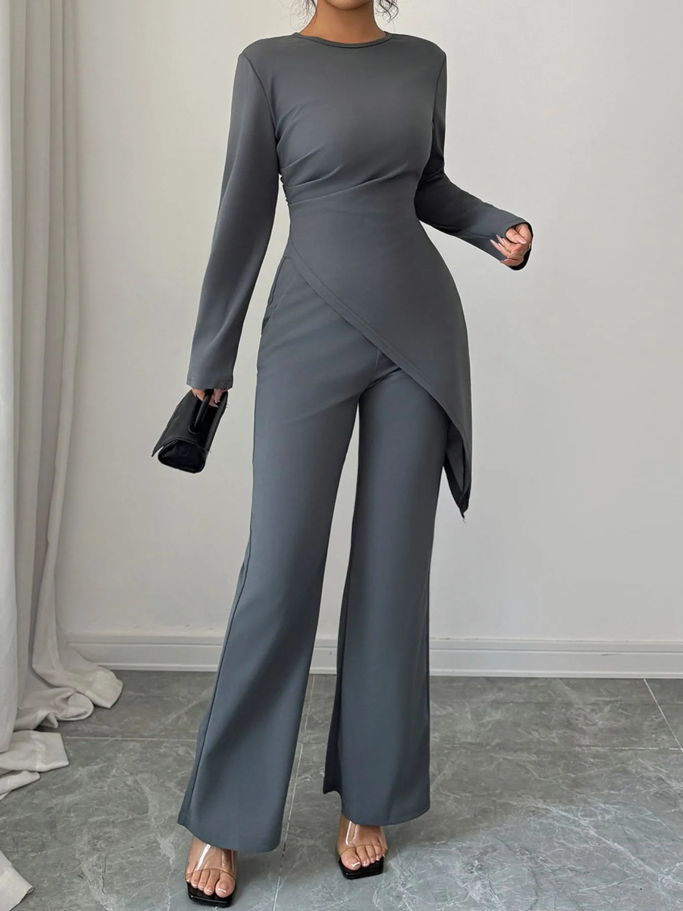 Asymmetric Long Sleeve Top and Pants Set - Flip Flop Dynasty