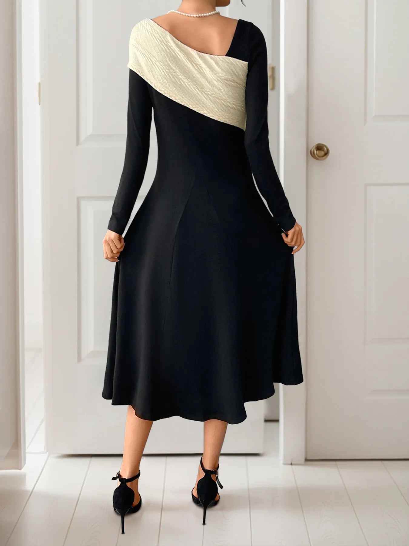 Asymmetrical Contrast Long Sleeve Dress - Flip Flop Dynasty