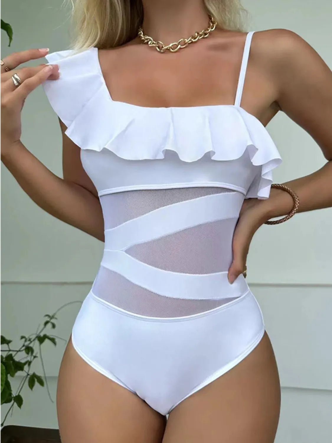 Asymmetrical Ruffled One - Piece Swimwear - Flip Flop Dynasty
