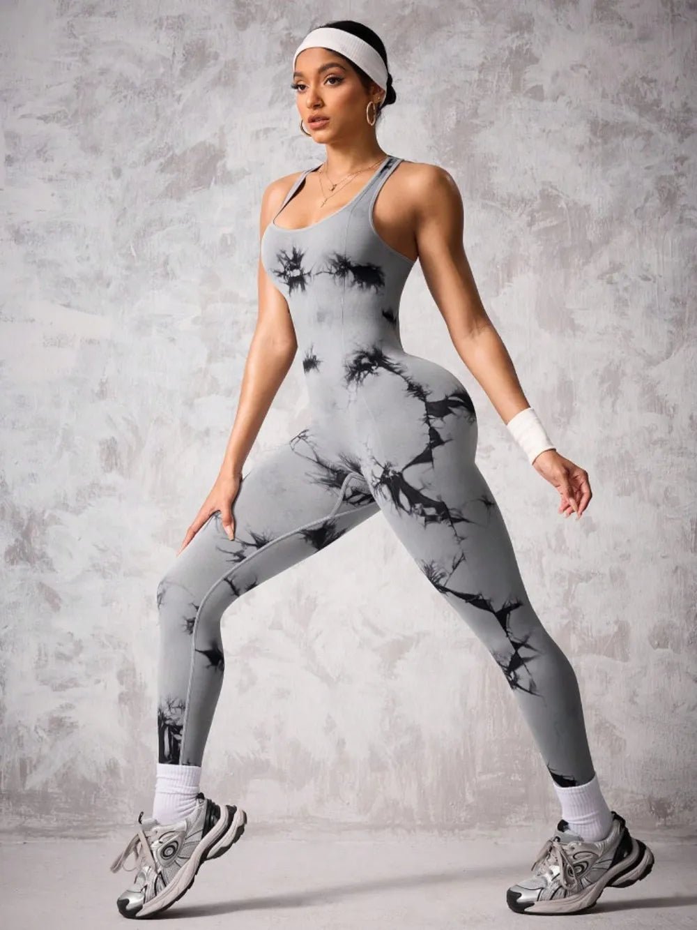 Back Crisscross Tie - Dye Scoop Neck Active Jumpsuit - Flip Flop Dynasty
