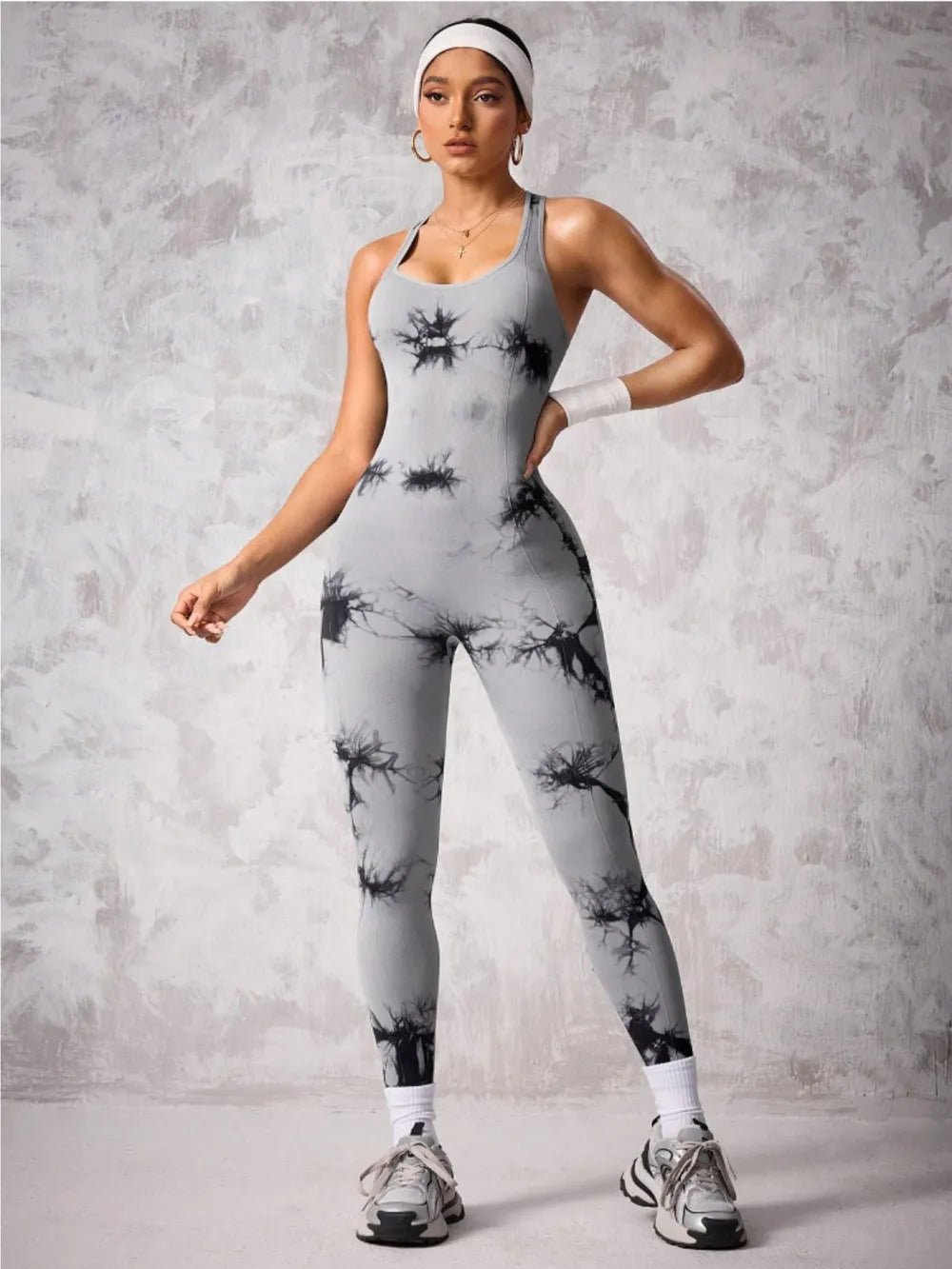 Back Crisscross Tie - Dye Scoop Neck Active Jumpsuit - Flip Flop Dynasty