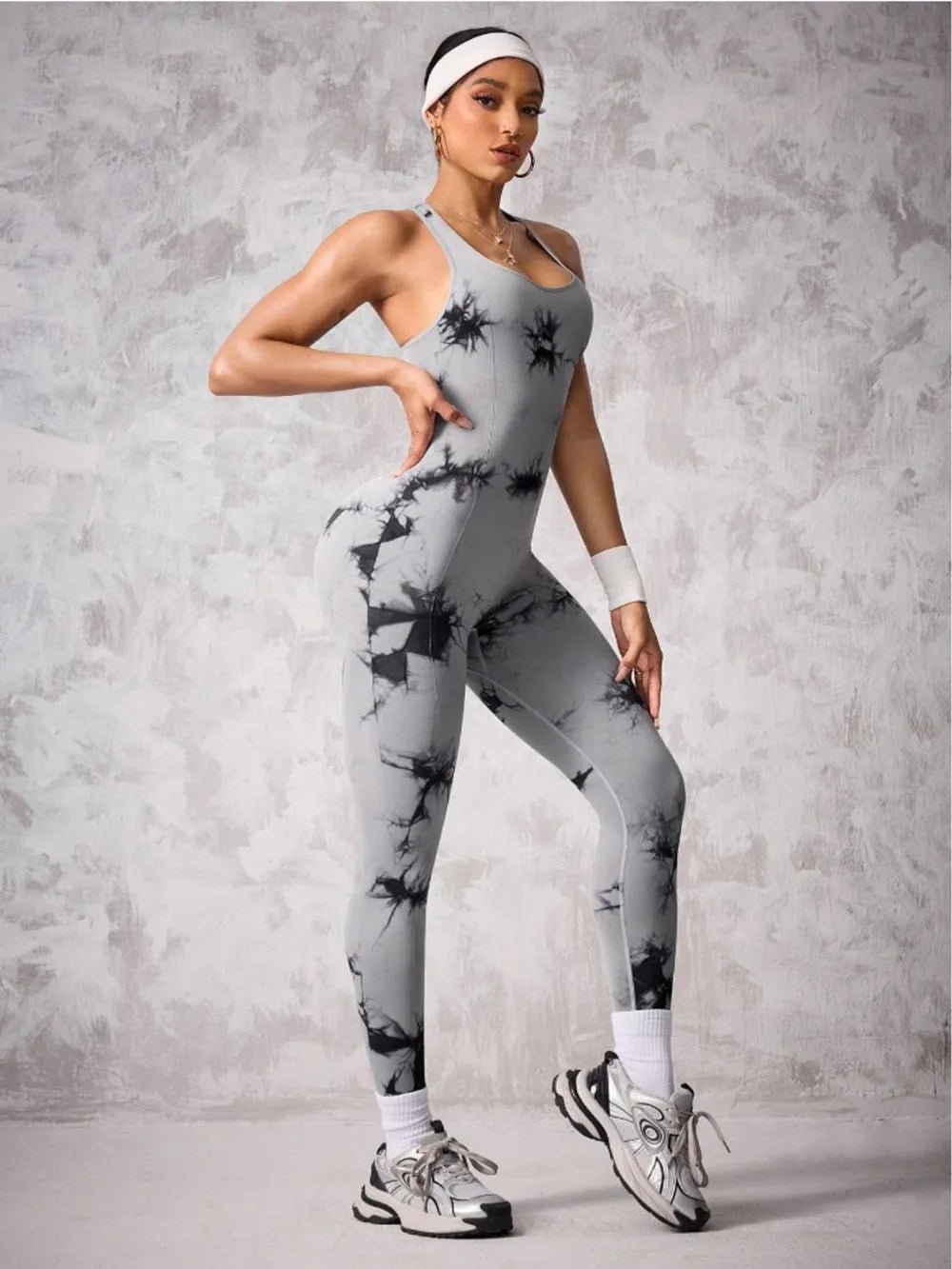 Back Crisscross Tie - Dye Scoop Neck Active Jumpsuit - Flip Flop Dynasty