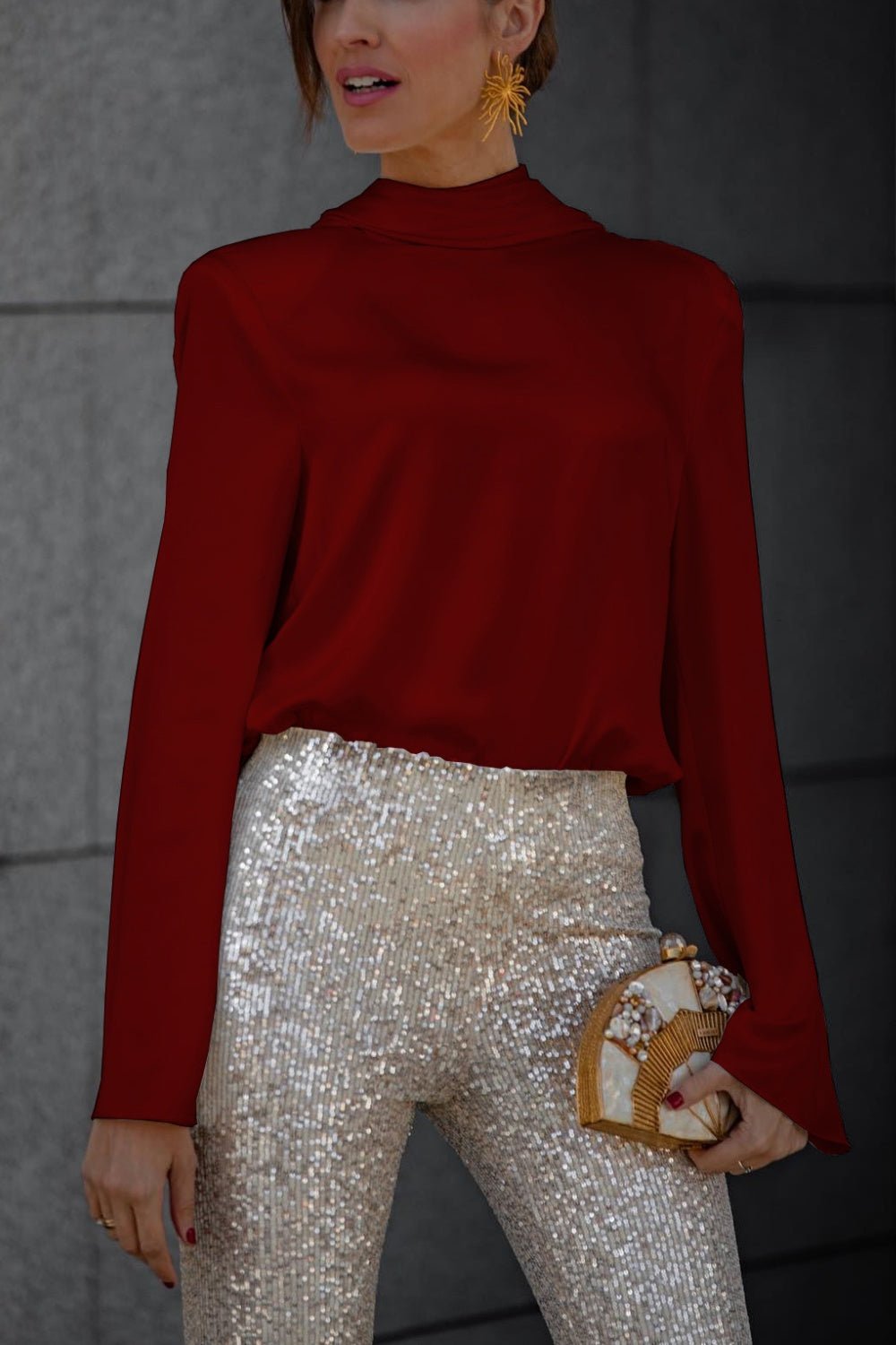 Backless Cowl Neck Long Sleeve Blouse - Flip Flop Dynasty