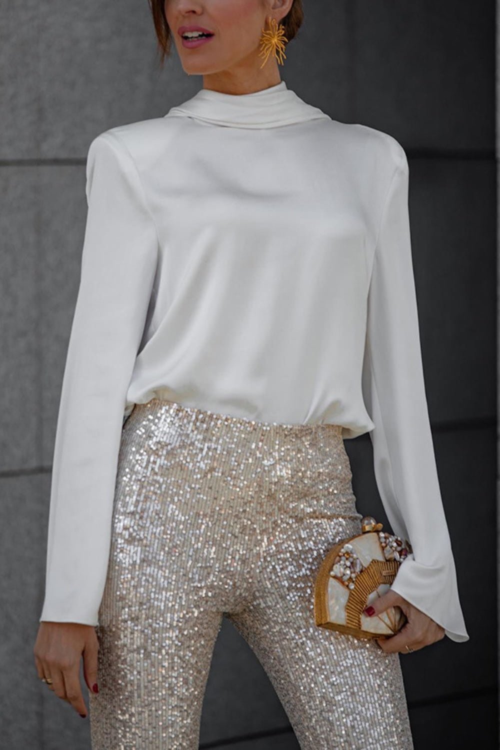 Backless Cowl Neck Long Sleeve Blouse - Flip Flop Dynasty