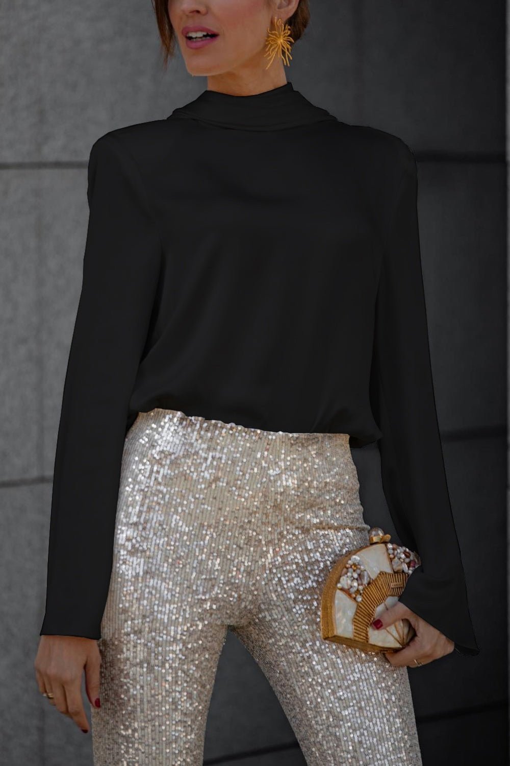 Backless Cowl Neck Long Sleeve Blouse - Flip Flop Dynasty