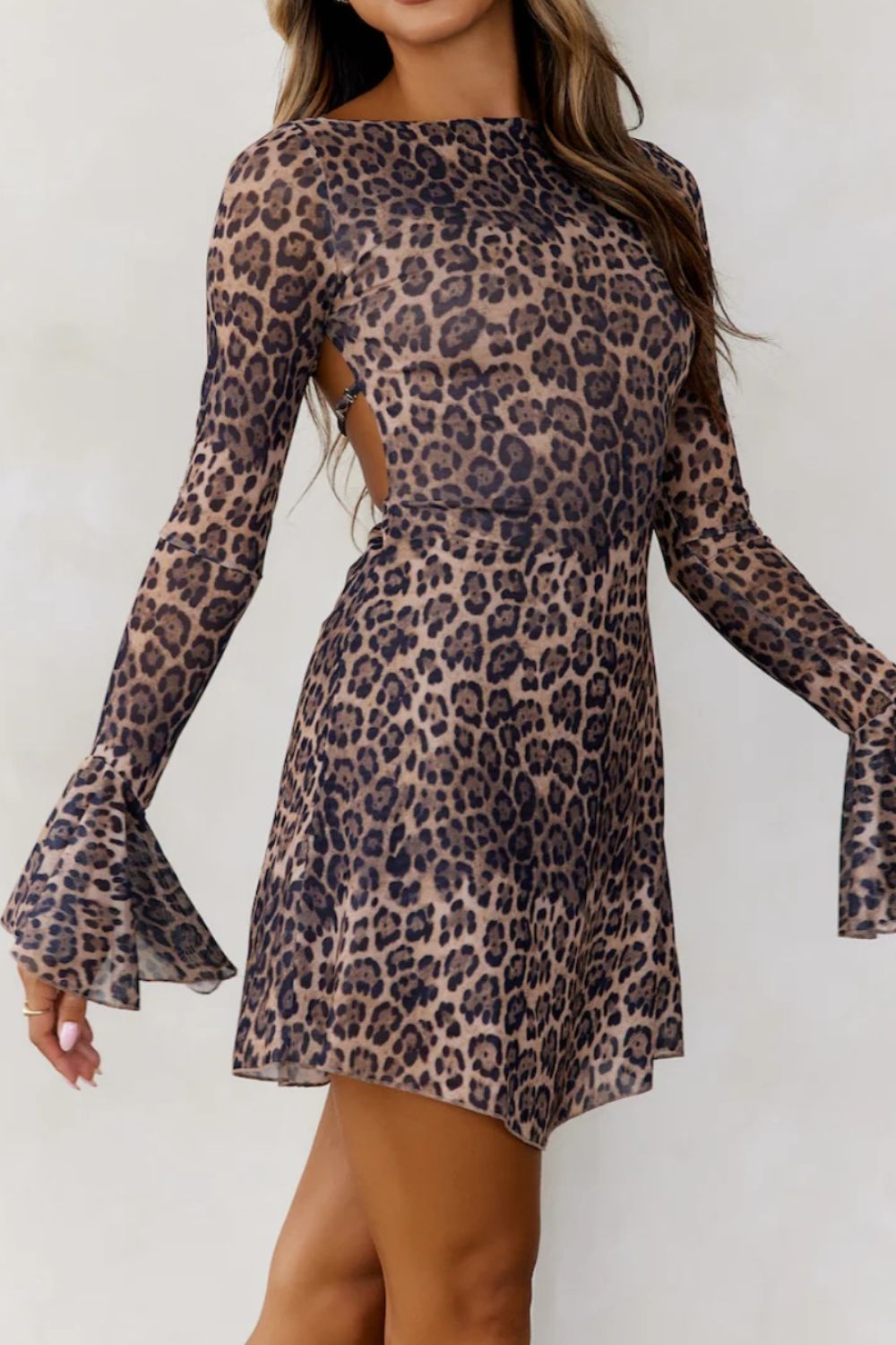 Backless Leopard Flare Sleeve Dress - Flip Flop Dynasty