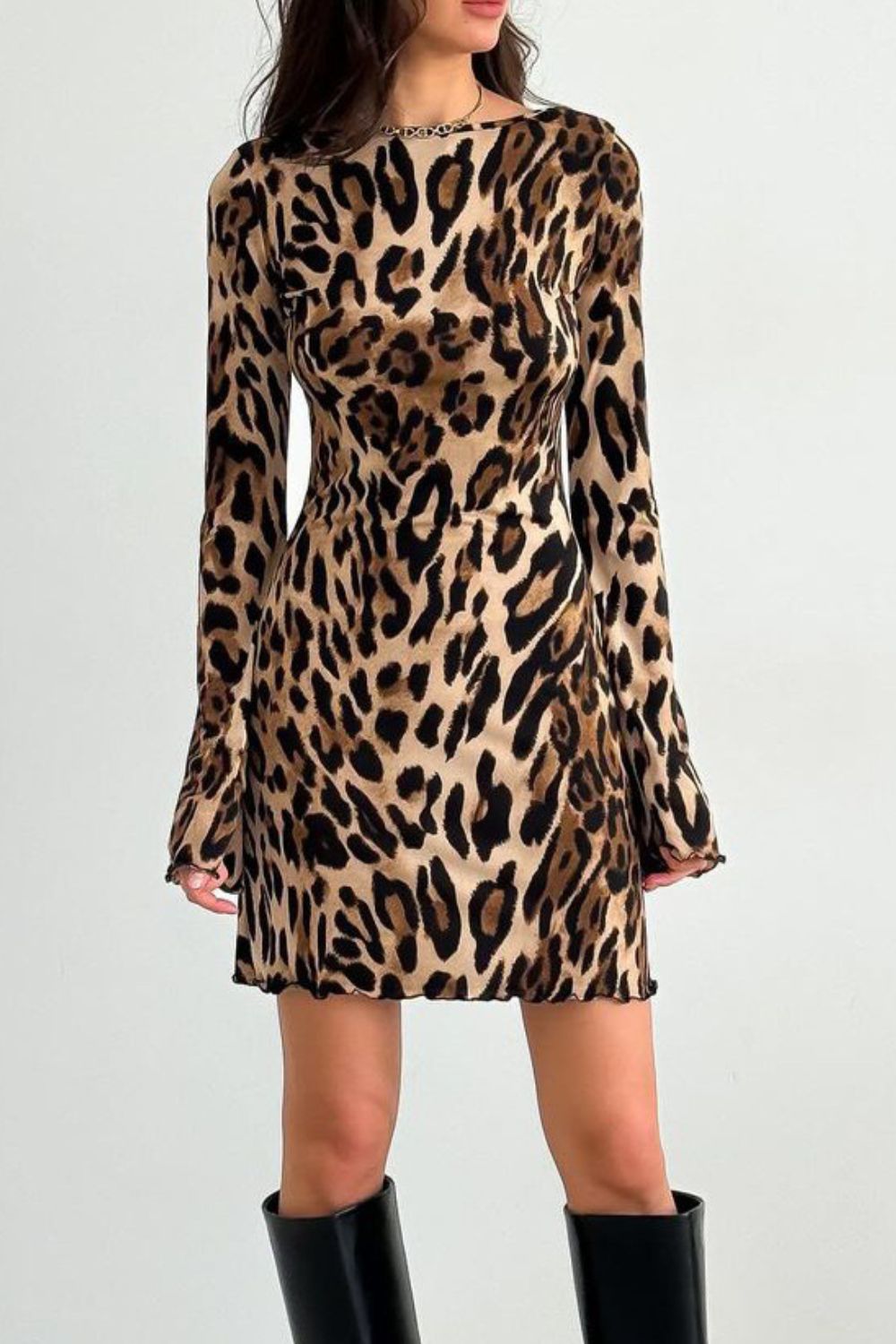 Backless Leopard Long Sleeve Mini Dress - Flip Flop Dynasty