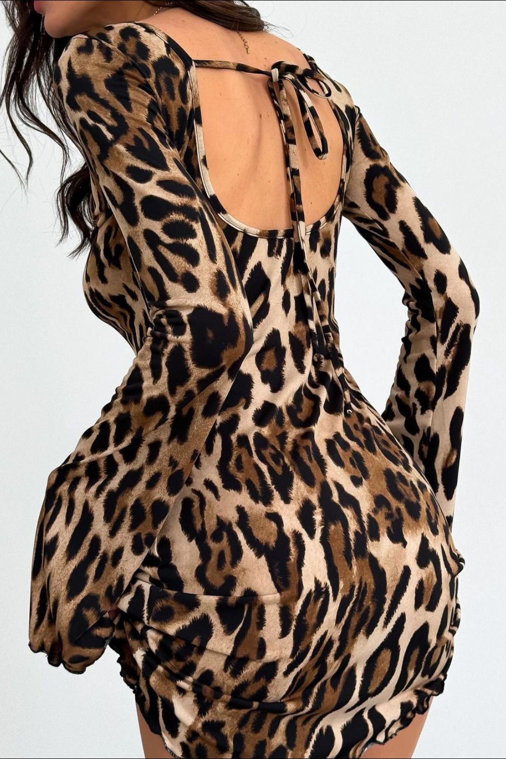 Backless Leopard Long Sleeve Mini Dress - Flip Flop Dynasty