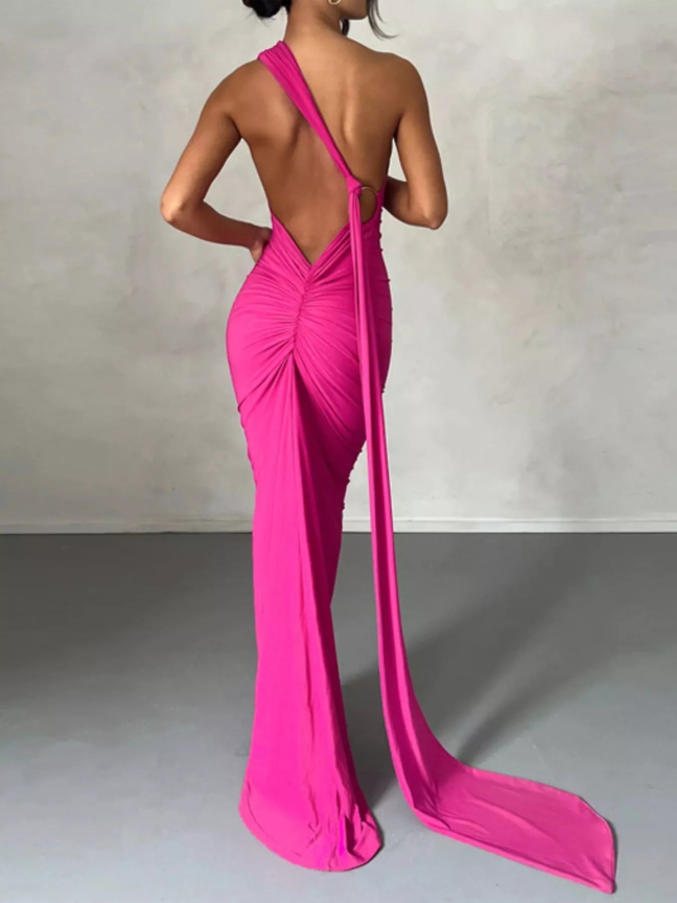 Backless One - Shoulder Ruched Bodycon Maxi Dress - Flip Flop Dynasty
