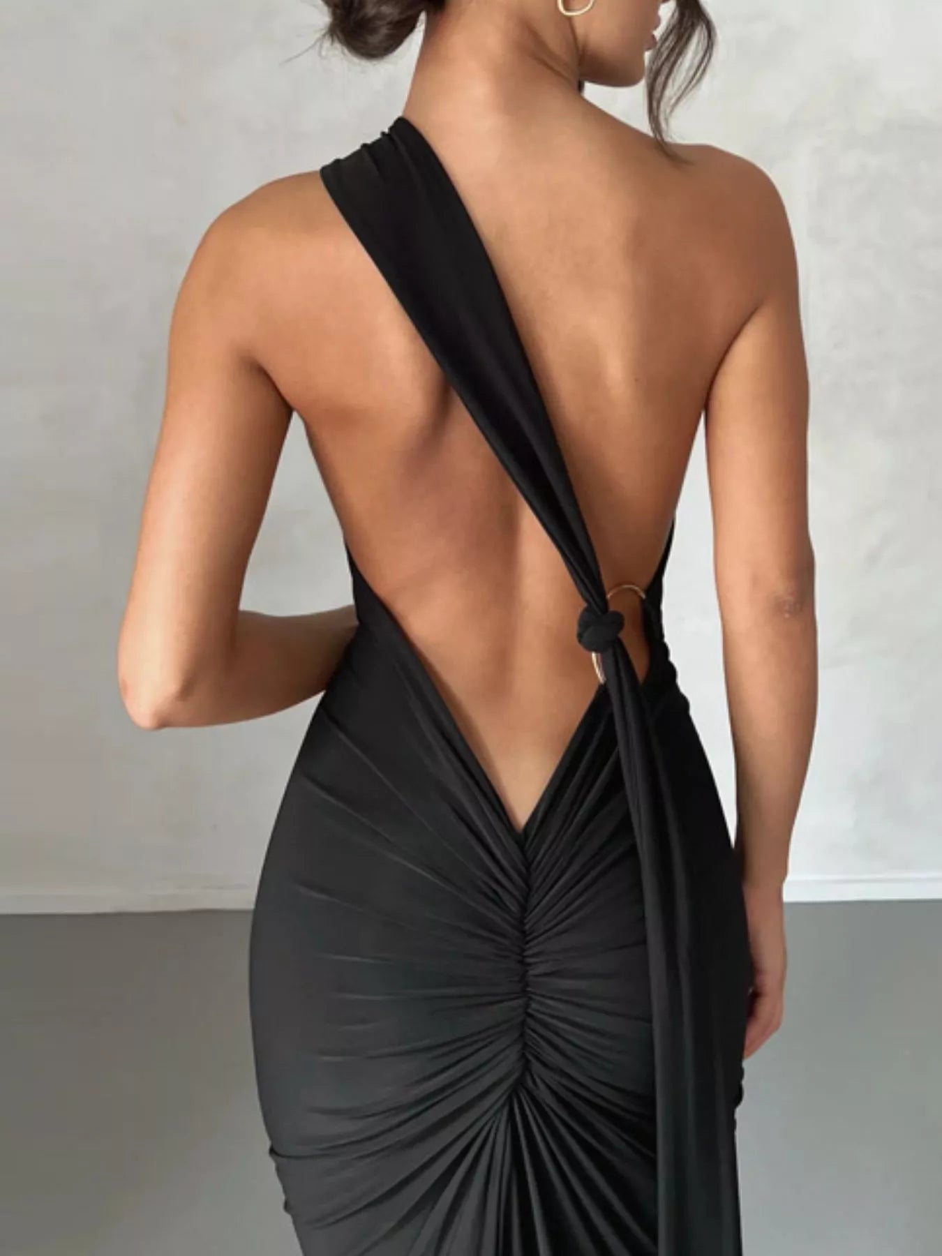 Backless One - Shoulder Ruched Bodycon Maxi Dress - Flip Flop Dynasty