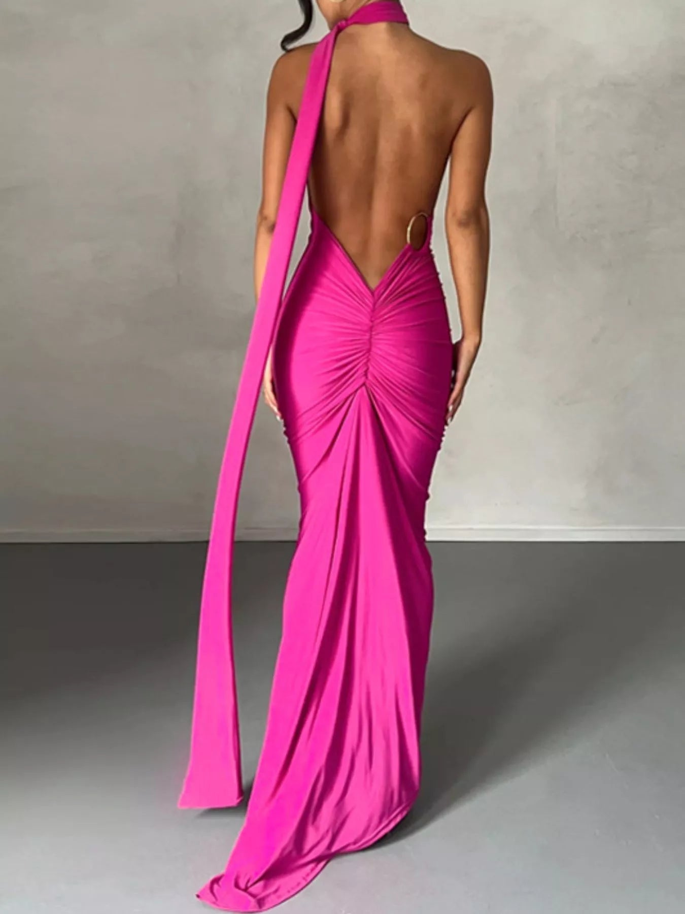 Backless One - Shoulder Ruched Bodycon Maxi Dress - Flip Flop Dynasty
