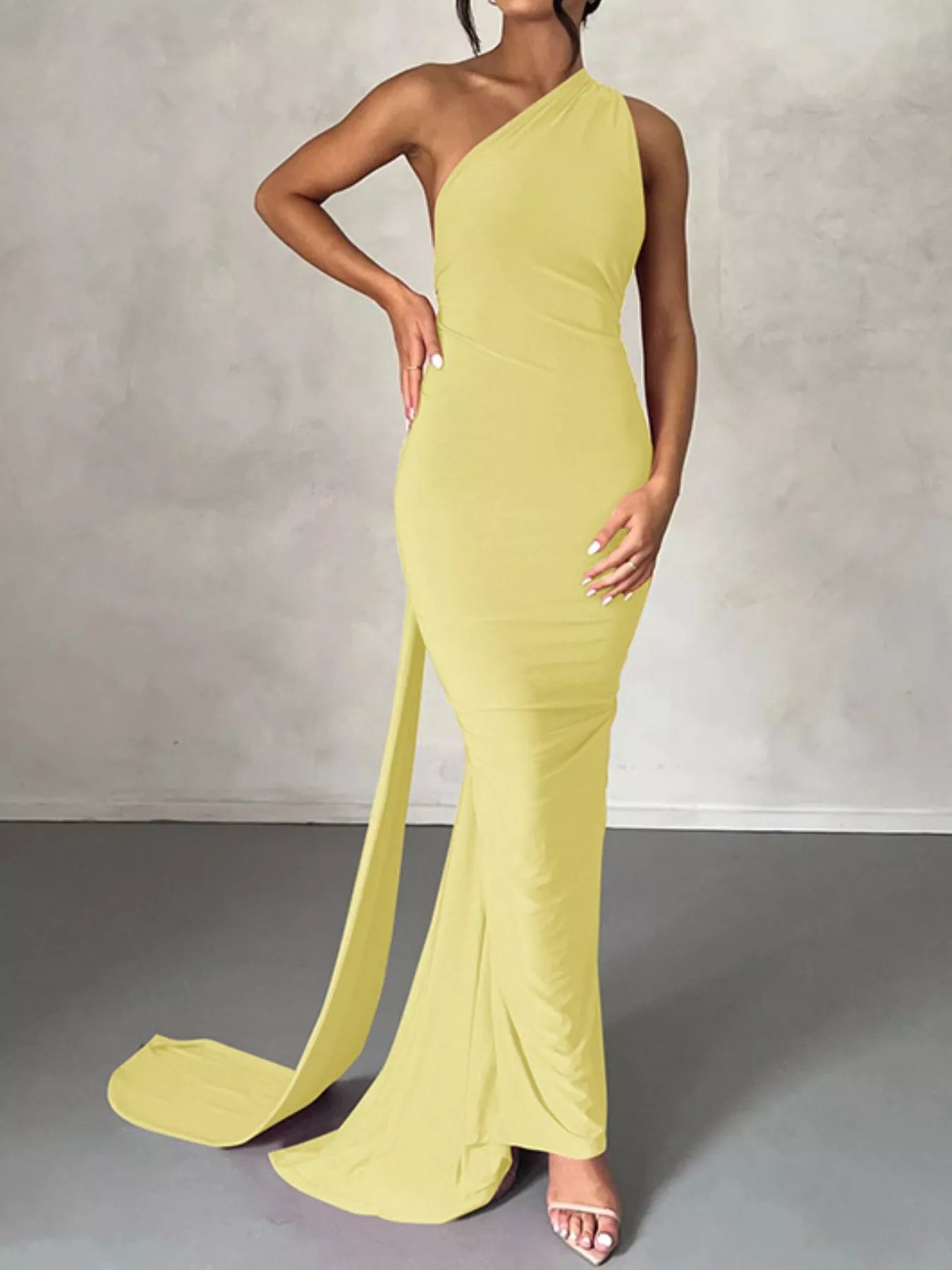 Backless One - Shoulder Ruched Bodycon Maxi Dress - Flip Flop Dynasty