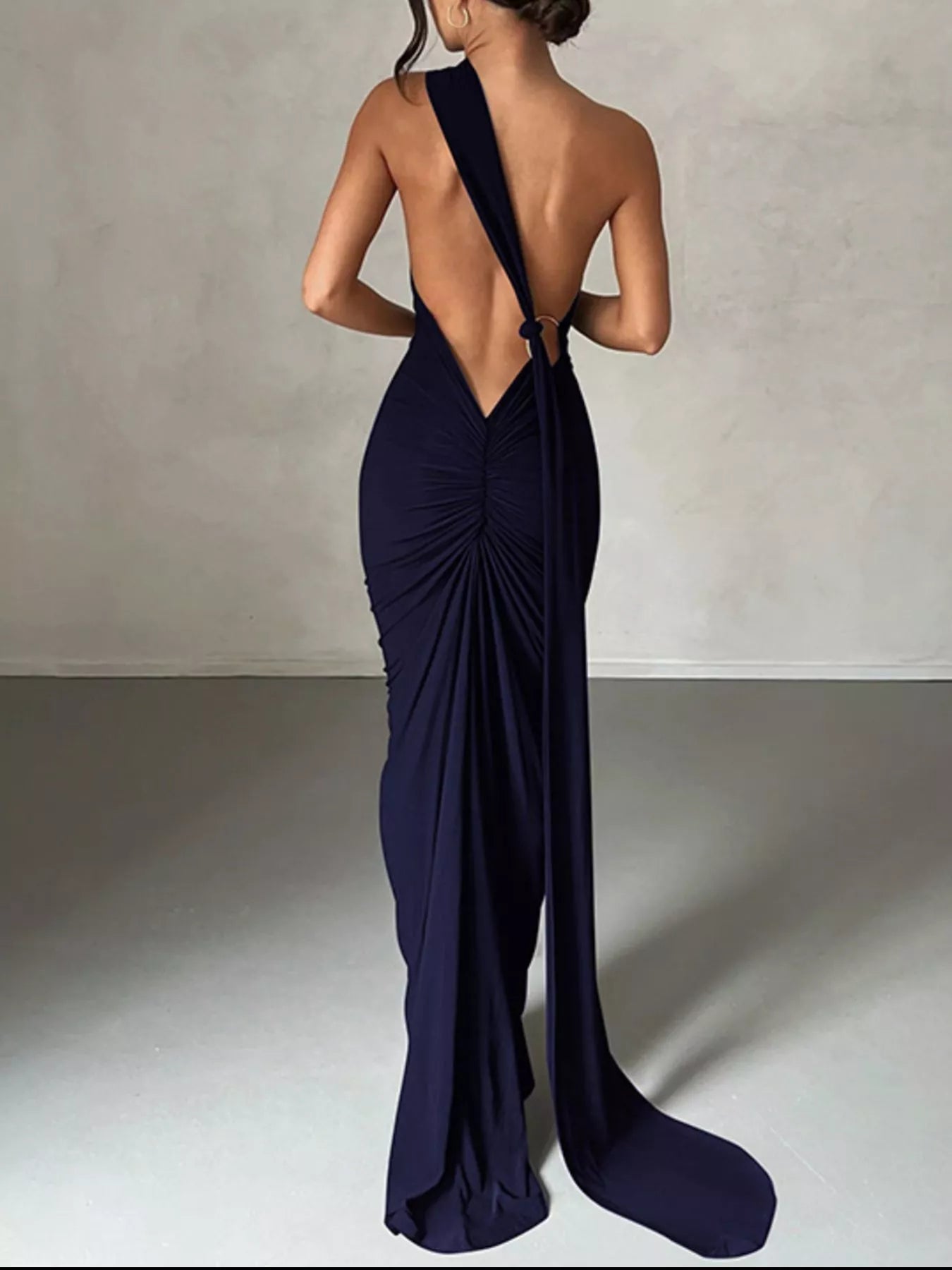 Backless One - Shoulder Ruched Bodycon Maxi Dress - Flip Flop Dynasty