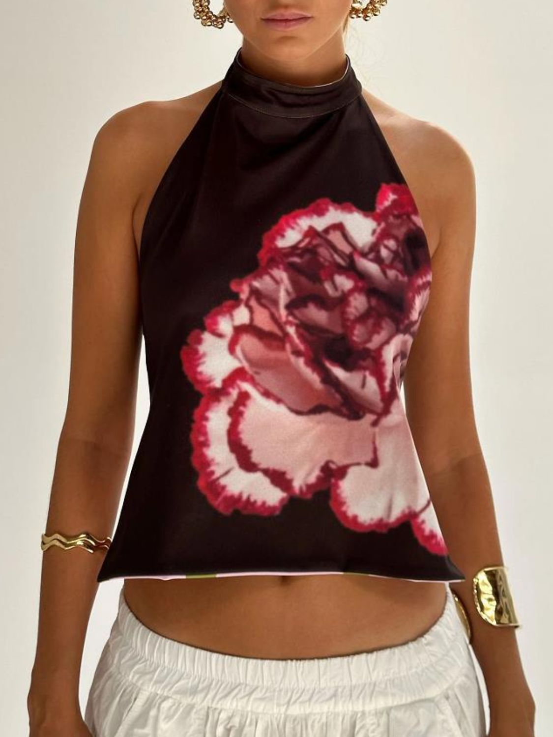 Backless Printed Halter Neck Tank - Flip Flop Dynasty