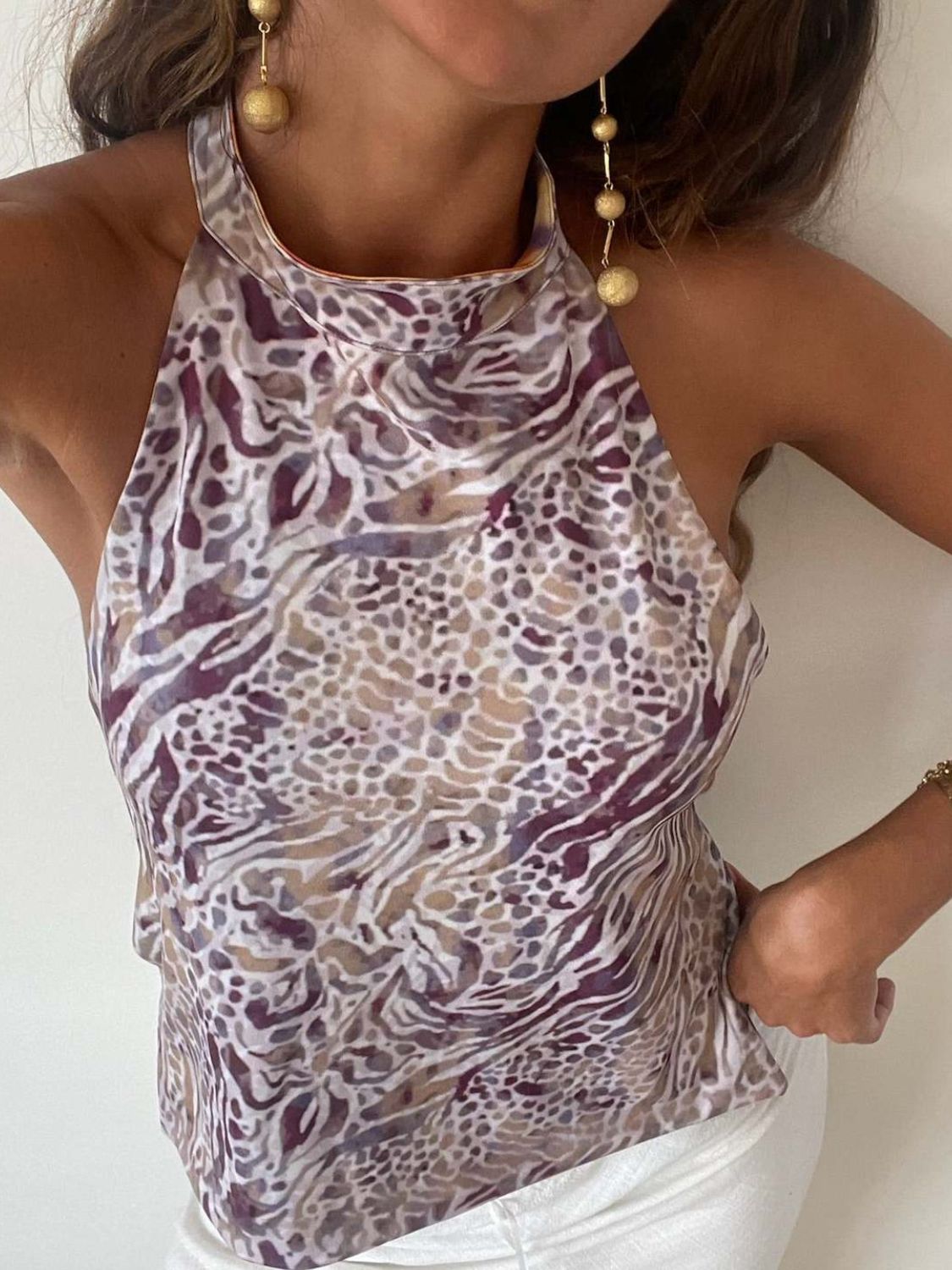 Backless Printed Halter Neck Tank - Flip Flop Dynasty