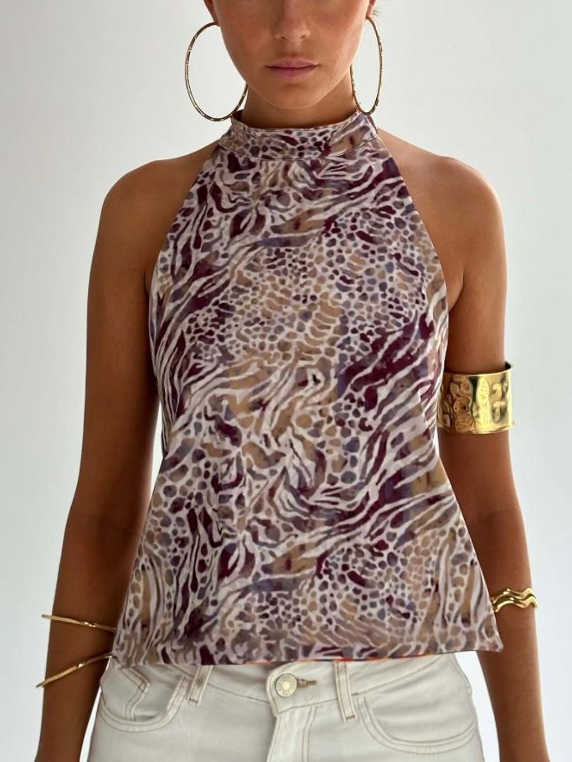 Backless Printed Halter Neck Tank - Flip Flop Dynasty