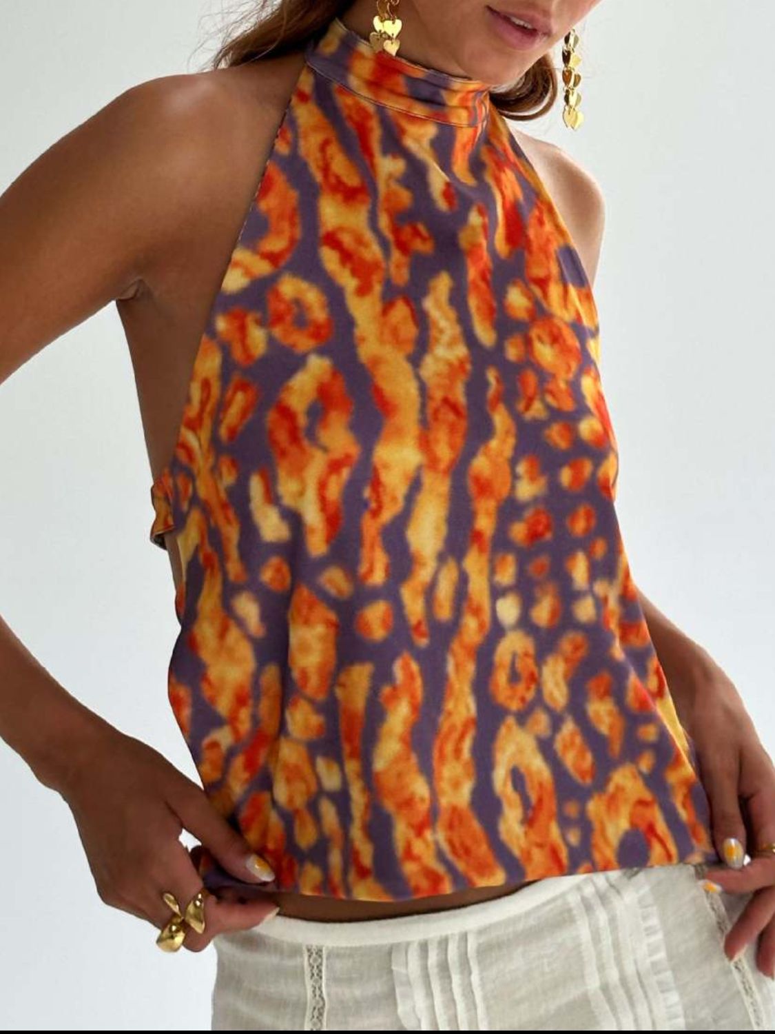 Backless Printed Halter Neck Tank - Flip Flop Dynasty