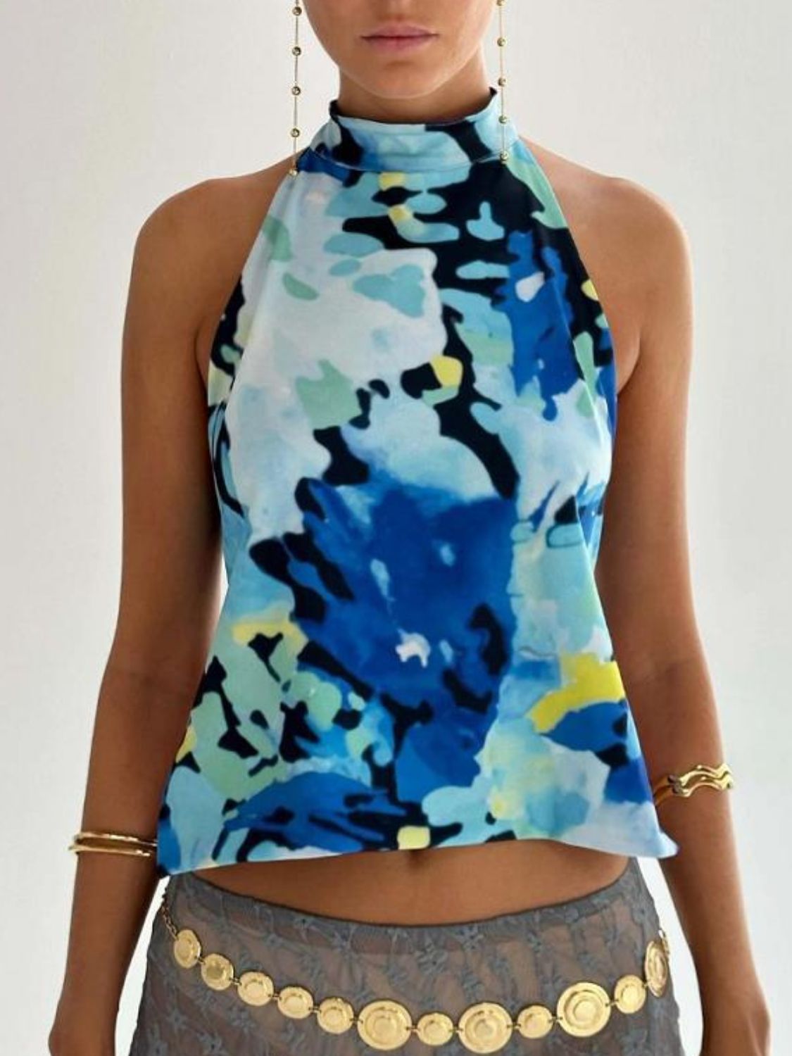 Backless Printed Halter Neck Tank - Flip Flop Dynasty