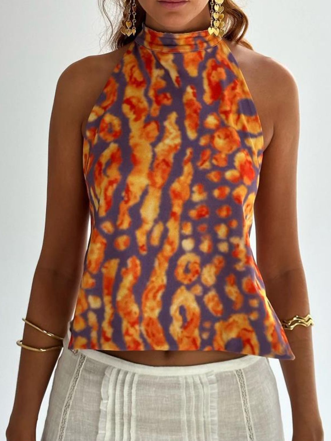 Backless Printed Halter Neck Tank - Flip Flop Dynasty