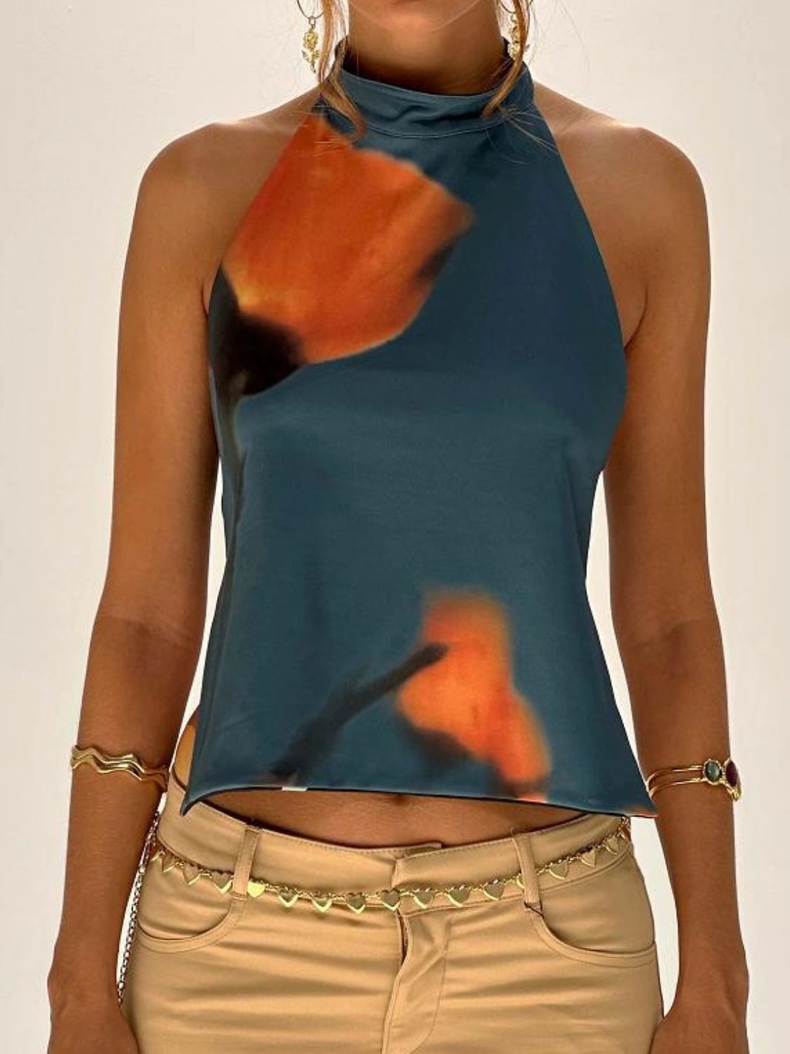 Backless Printed Halter Neck Tank - Flip Flop Dynasty